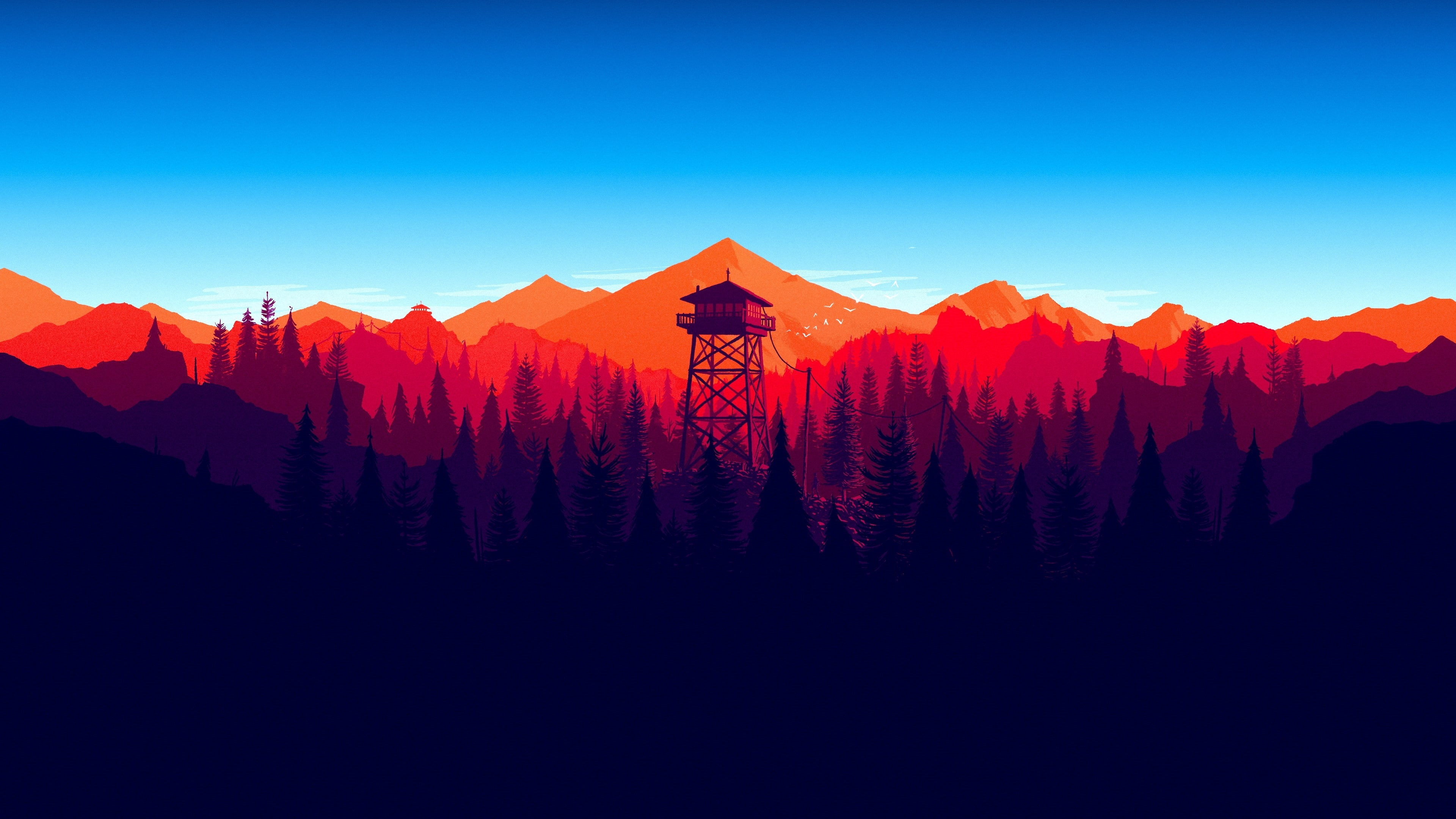 firewatch, environment, copy space, forest, landscape, tree, trees, minimalistic, non-urban scene, tranquility, Games, scenics - nature, sky, mountain, HD Wallpaper