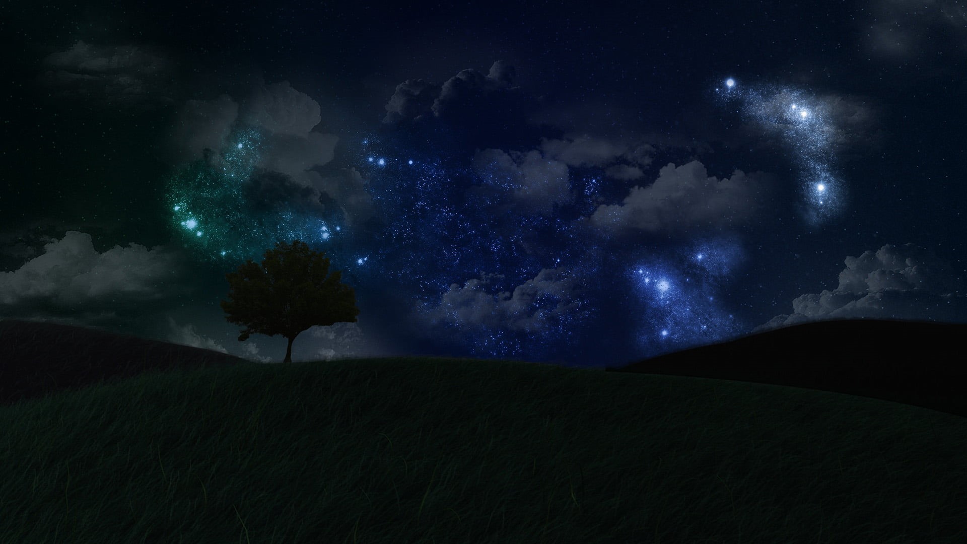 motion, beauty in nature, stars, clouds, futuristic, nature, night, scenics - nature, shiny, black, moon, fractal, color, galaxy, space, pattern, HD Wallpaper