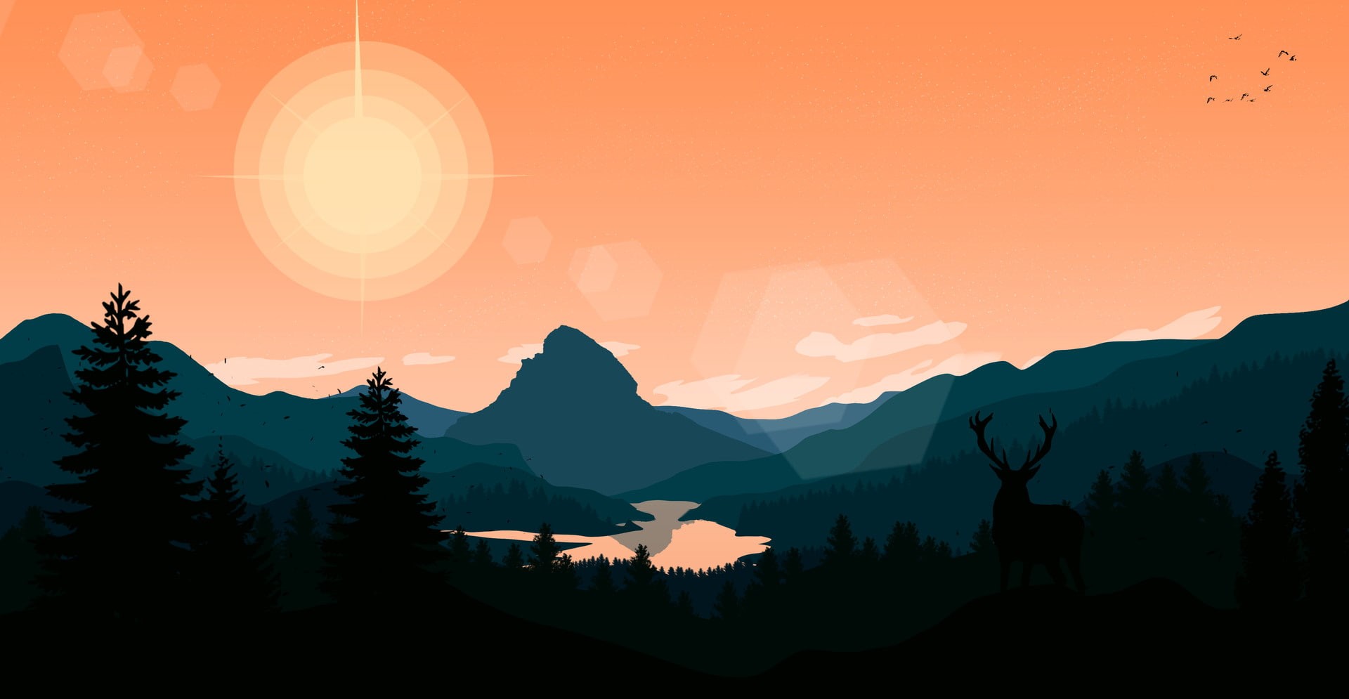 scenics - nature, mountain peak, silhouette, beauty in nature, outdoors, artwork, mountain range, Sun, tranquil scene, nature, idyllic, non-urban scene, HD Wallpaper