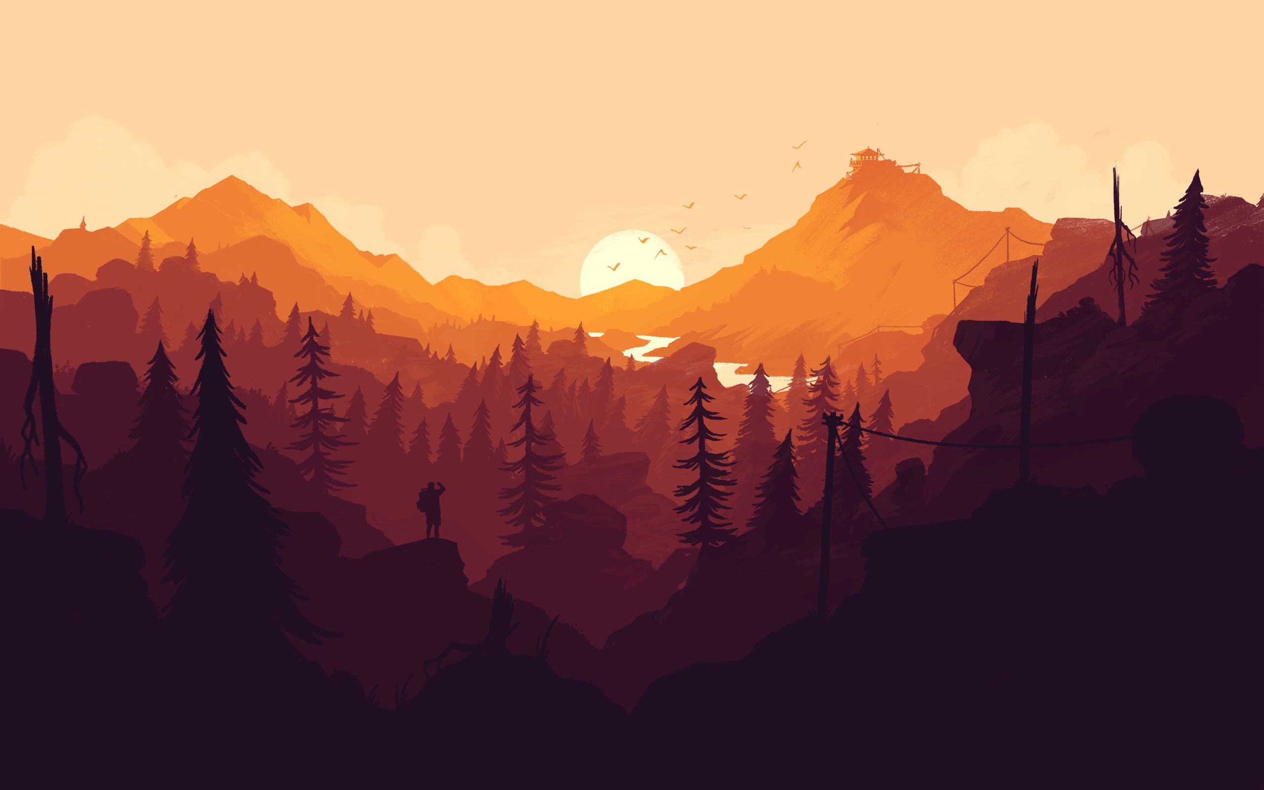 forest, Firewatch, video games, Olly Moss, 2K, mountains, HD Wallpaper
