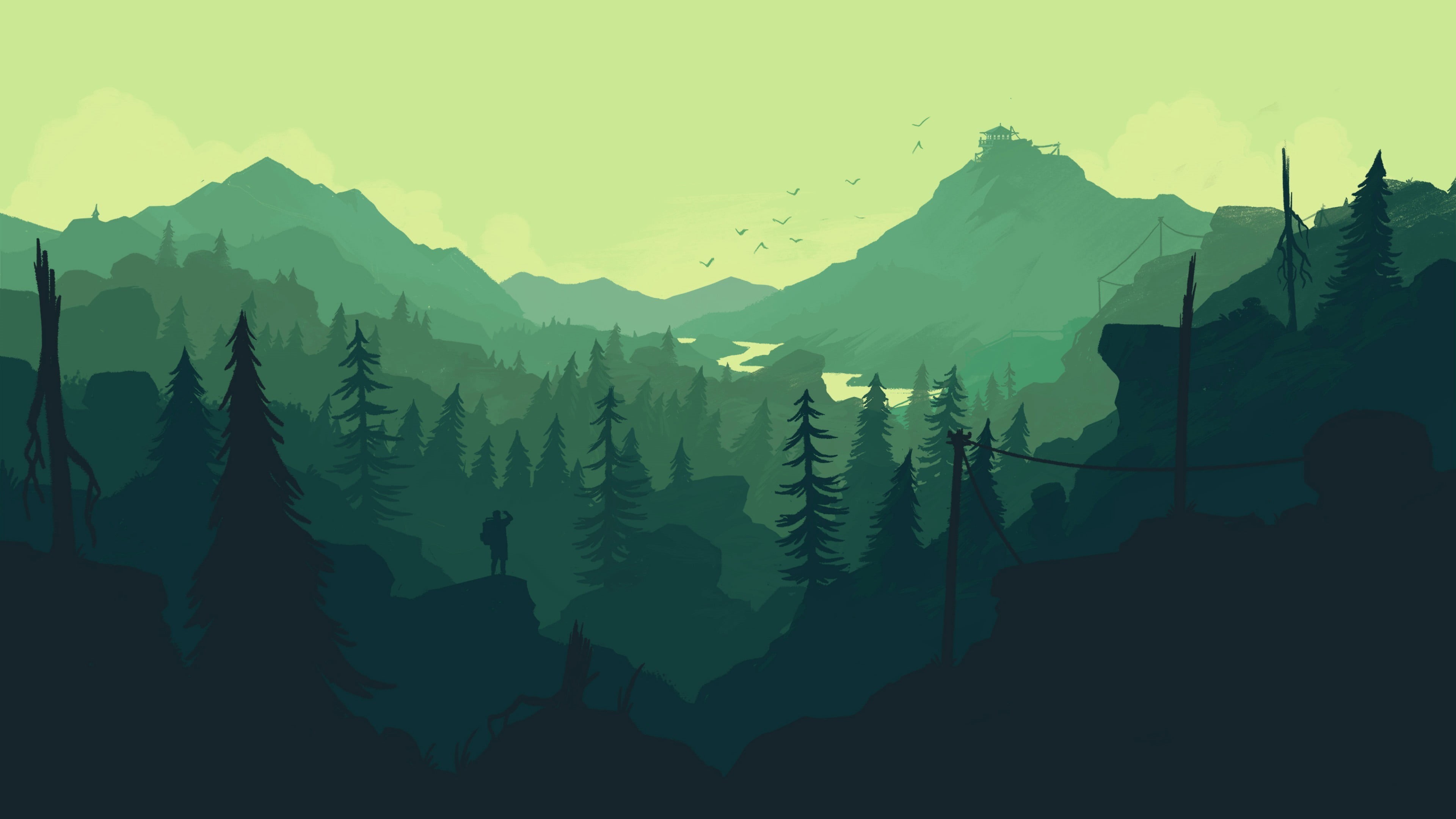 video games, nature, river, 4K, Firewatch, digital art, artwork, landscape, trees, HD Wallpaper