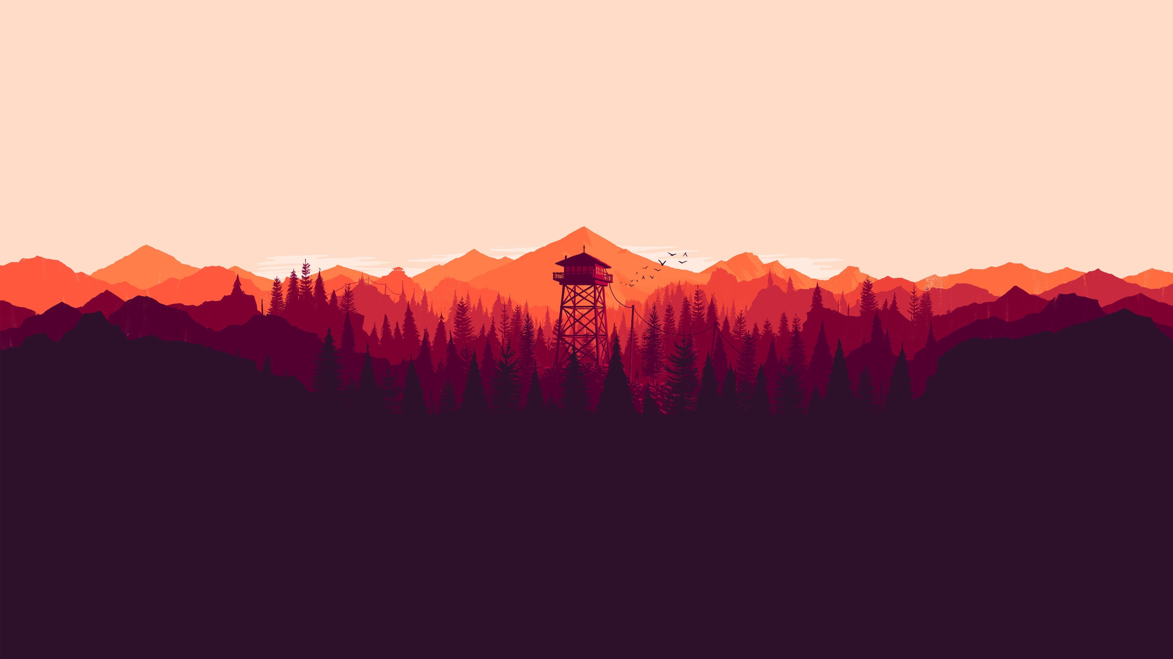 artwork, video games, fire lookout tower, digital art, mountains, colorful, low poly, Olly Moss, 4K, tower, illustration, nature, Firewatch, landscape, HD Wallpaper