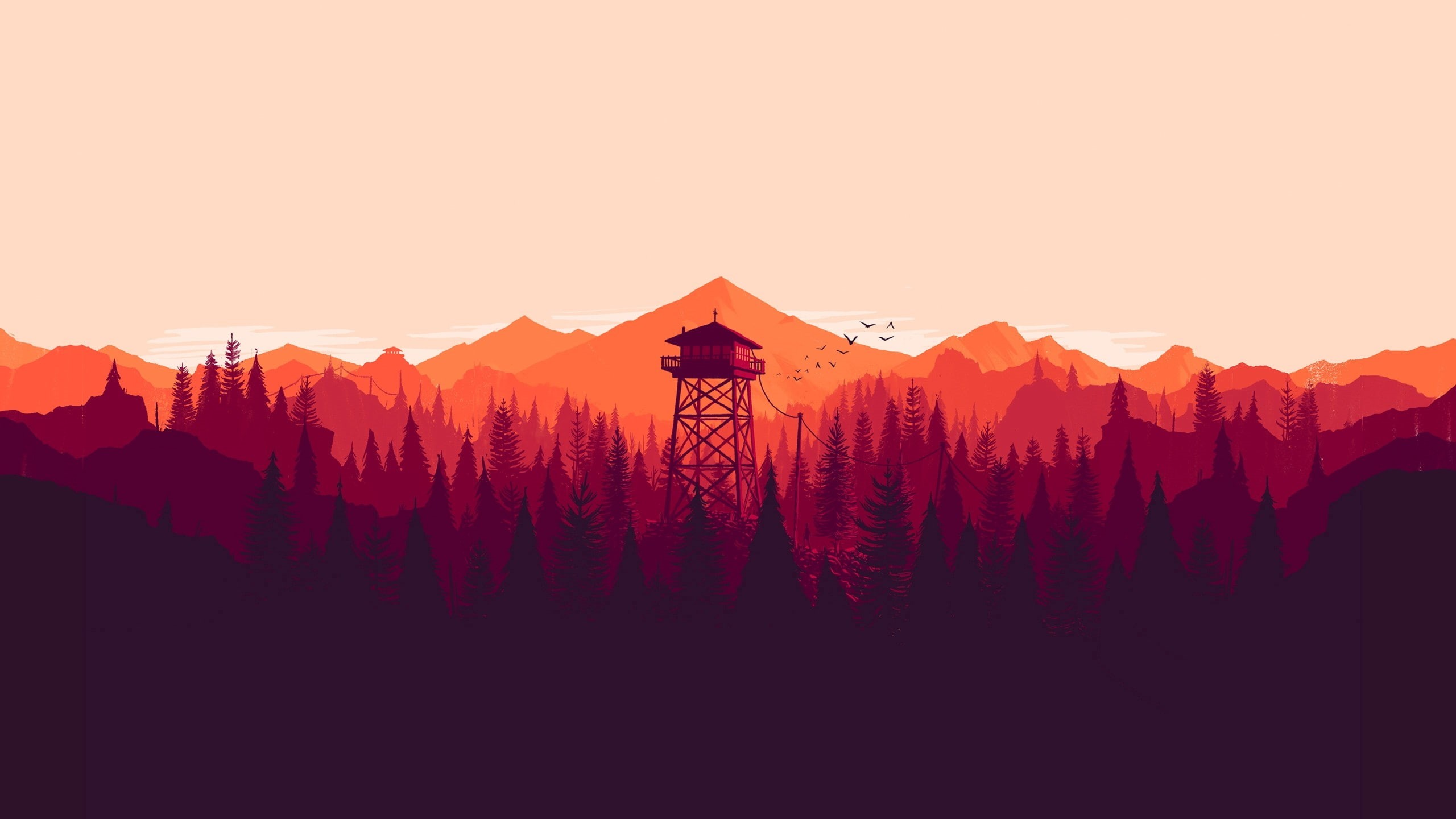 nature, artwork, minimalism, low poly, 2K, digital art, Olly Moss, landscape, colorful, tower, Firewatch, forest, video games, illustration, fire lookout tower, HD Wallpaper