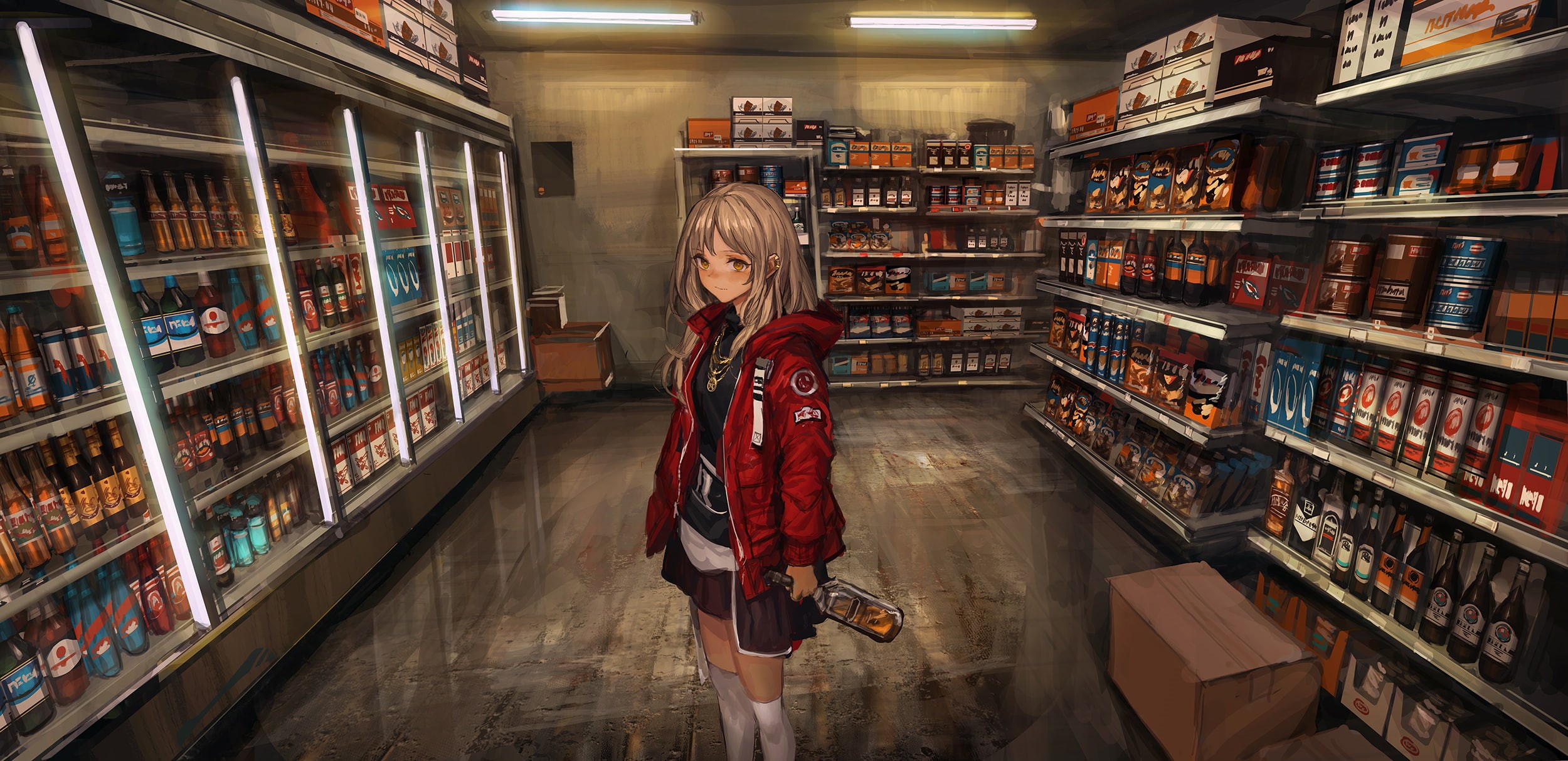 1080P, females, casual clothing, original characters, one person, hairstyle, retail, alcohol, lifestyles, offspring, full length, standing, consumerism, HD Wallpaper