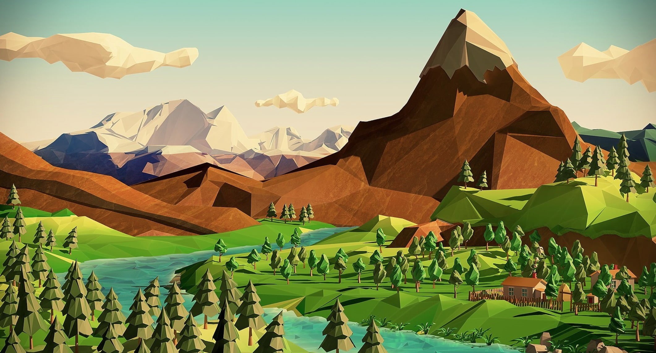 digital art, group of people, men, women, green, environment, real people, flag, outdoors, large group of people, near, green color, fantasy art, sky, low poly, HD Wallpaper
