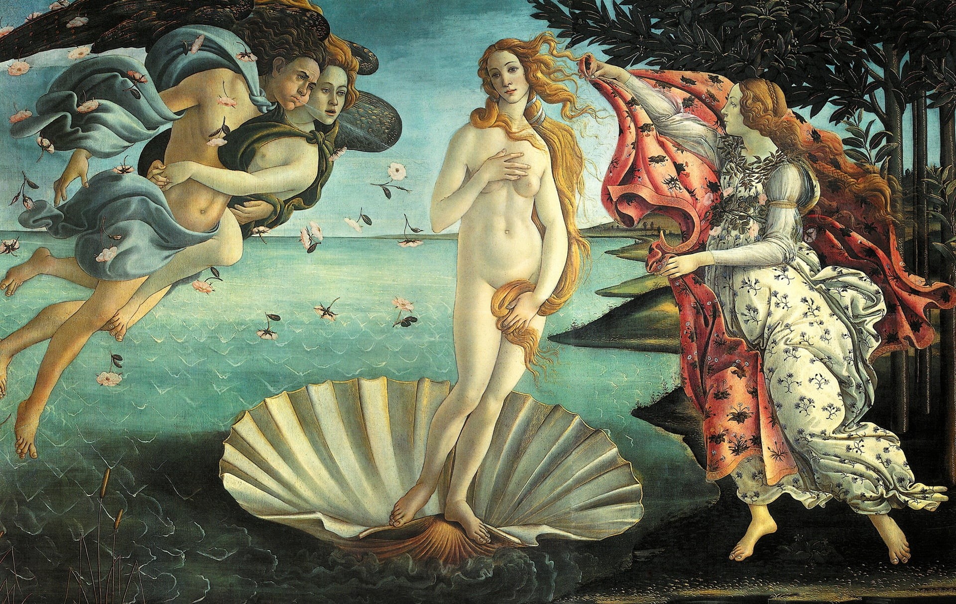 sculpture, craft, female likeness, architecture, creativity, outdoors, Sandro Botticelli, statue, cultures, belief, The Birth Of Venus, art and craft, male likeness, HD Wallpaper
