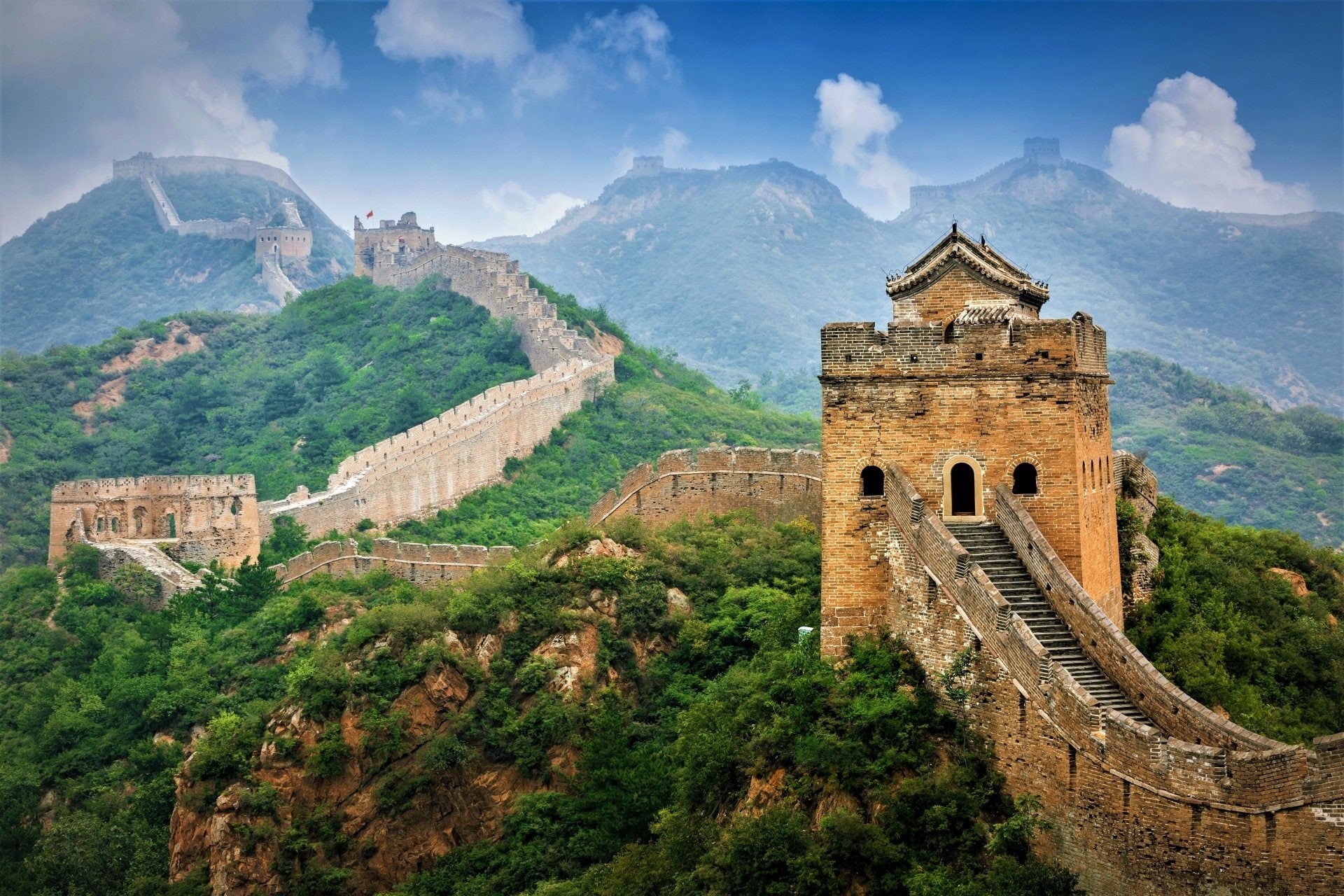 Great Wall of China, no people, scenics - nature, tourism, travel, nature, architecture, sky, building, mountain, building exterior, tree, outdoors, 1080P, HD Wallpaper