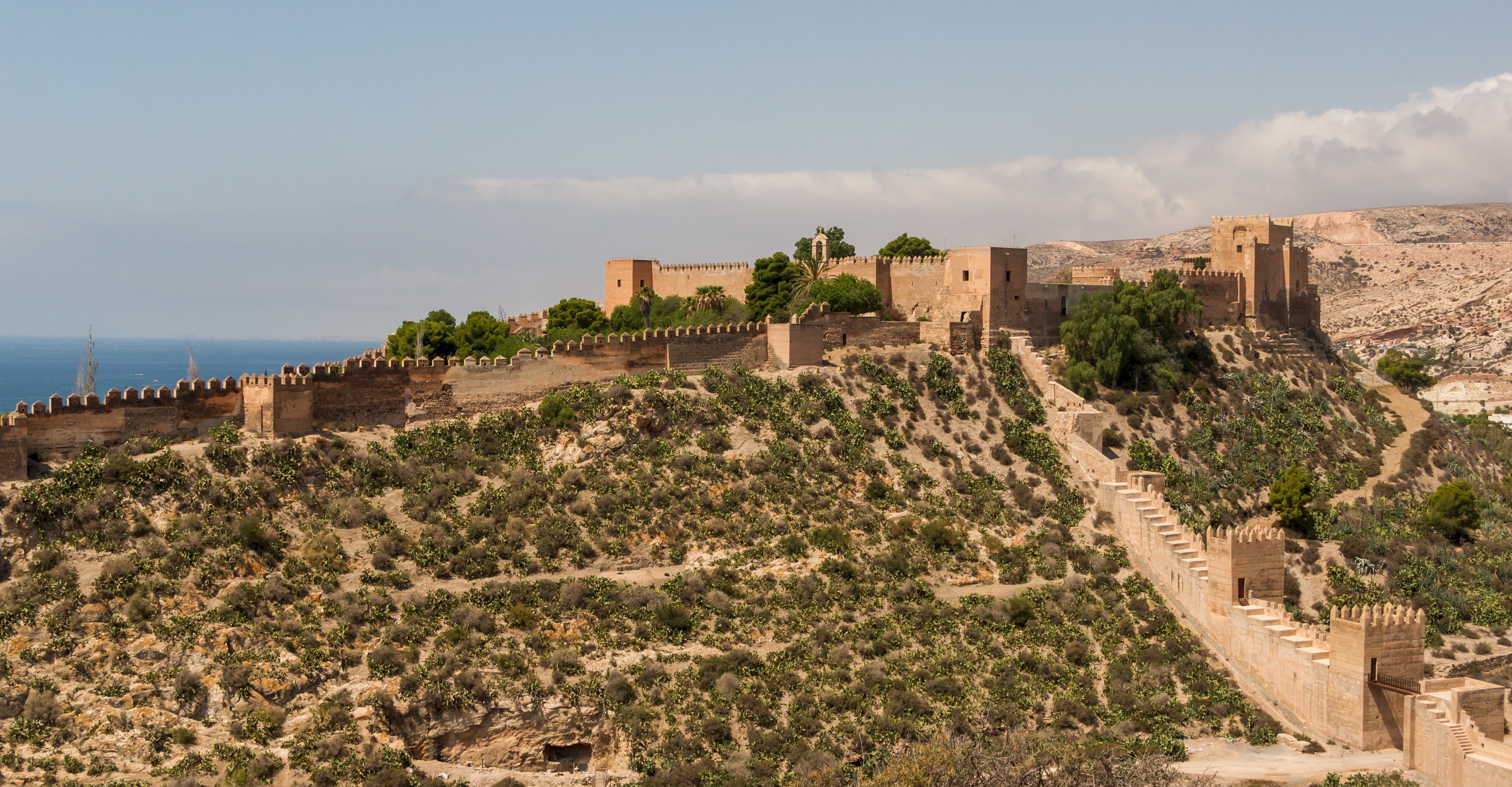 travel, wall, architecture, historic, built structure, alcazaba of almeria, fort, travel destinations, scenics - nature, great, plant, building exterior, HD Wallpaper