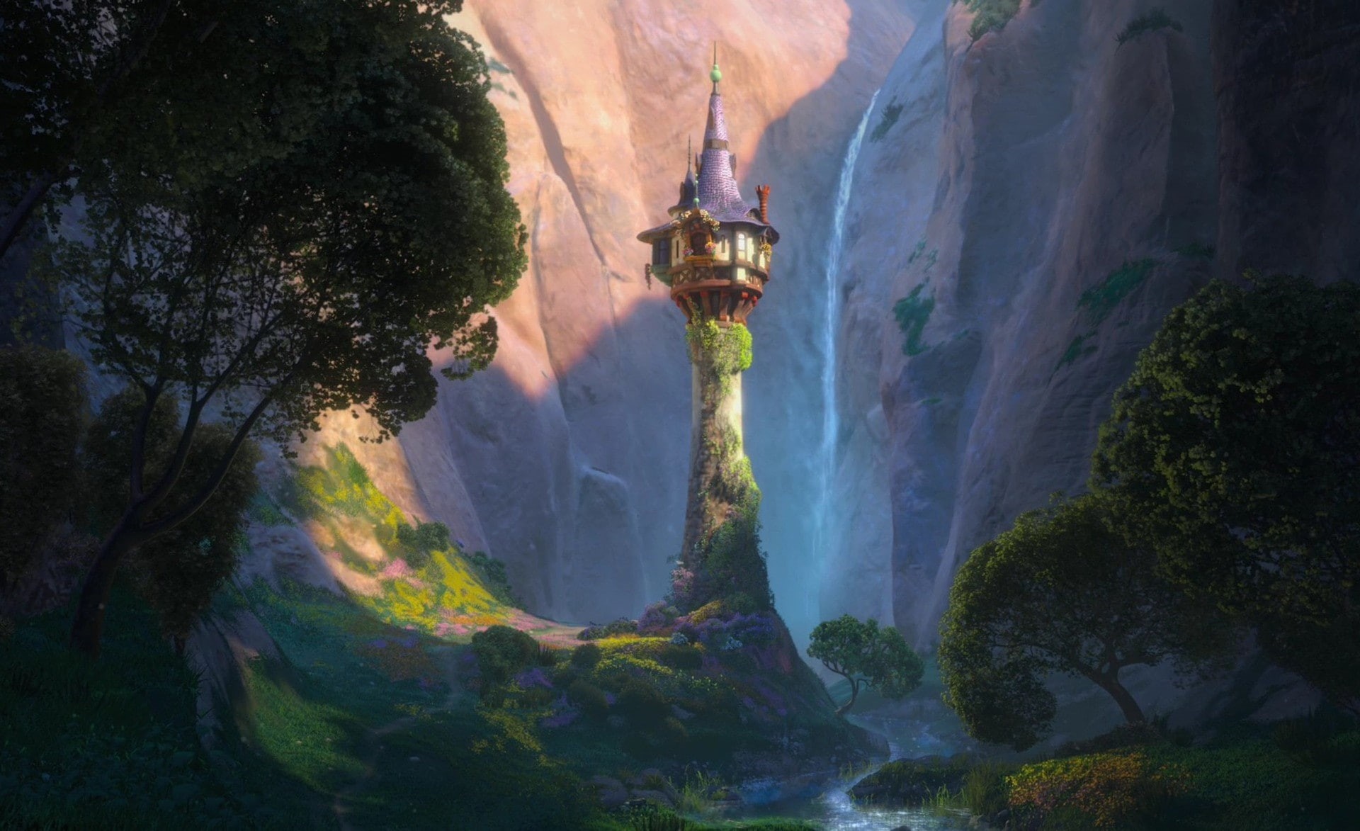 nature, no people, rapunzel, Cartoons, tree, waterfall, illustration, motion, disney, travel destinations, outdoors, architecture, long exposure, built structure, HD Wallpaper