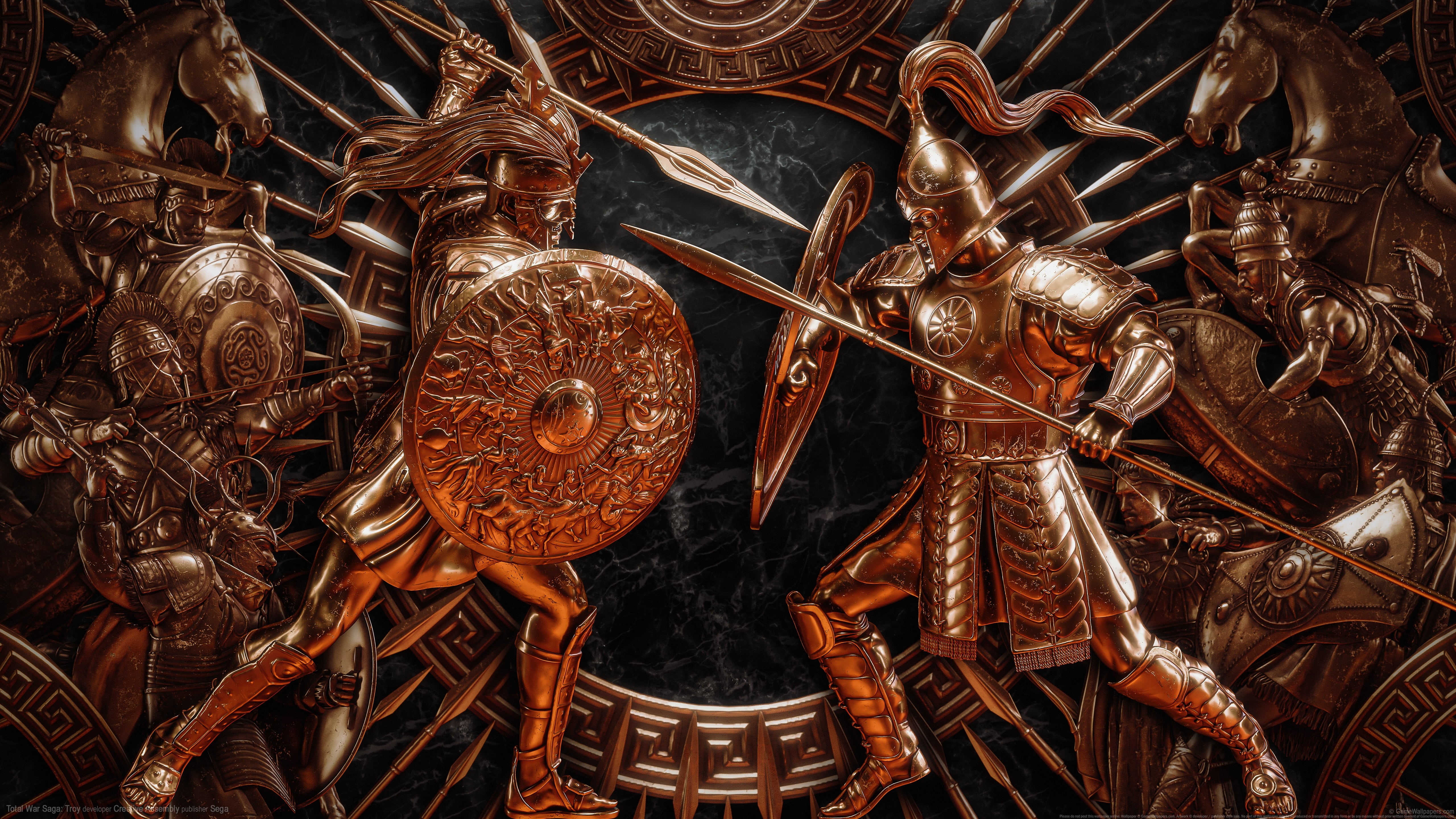 bow, shield, digital art, 5K, horse, video games, Total War Saga: TROY, Spartans, video game art, ancient greece, spear, HD Wallpaper