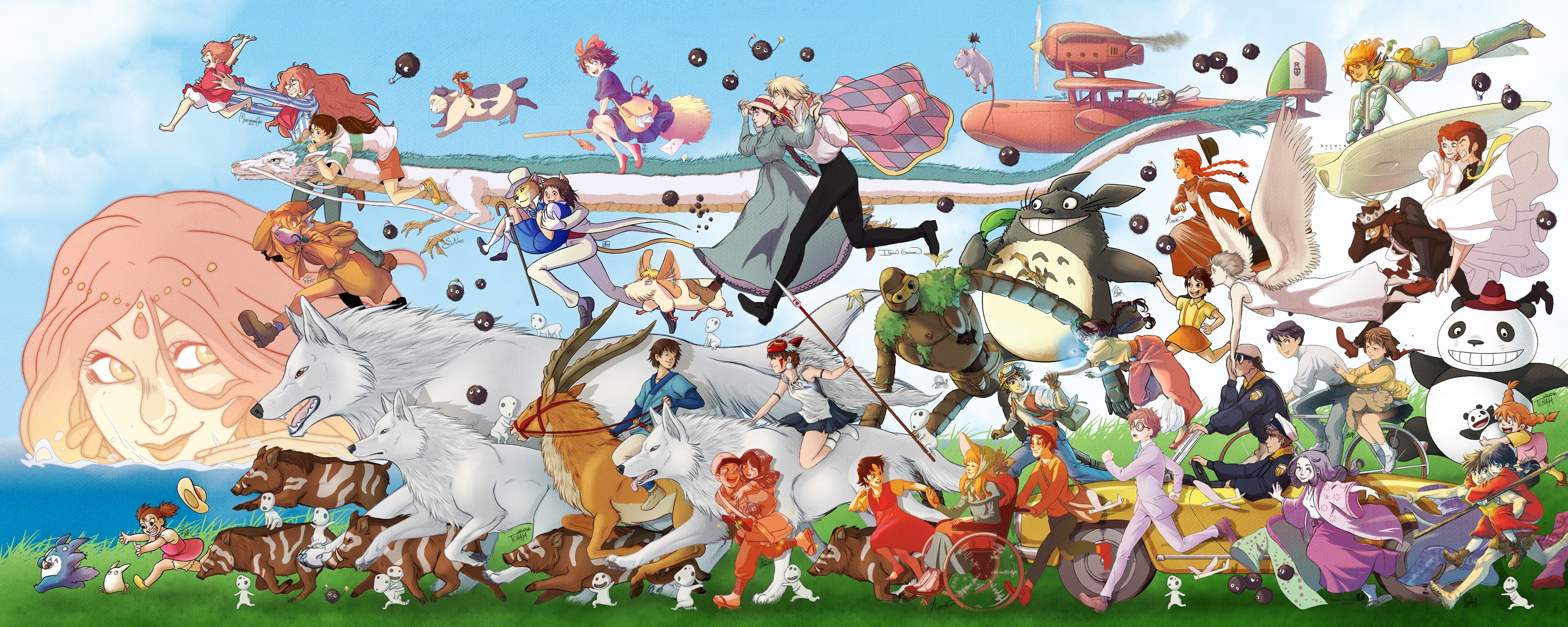 cartoon, fun, group of people, Chihiro, Nausicaa of the Valley of the Wind, representation, vector, My Neighbor Totoro, anime, computer Graphic, large group of people, HD Wallpaper