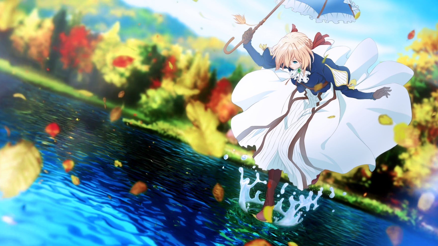 720P, umbrella, water, Violet Evergarden, anime girls, Violet Evergarden (anime), HD Wallpaper