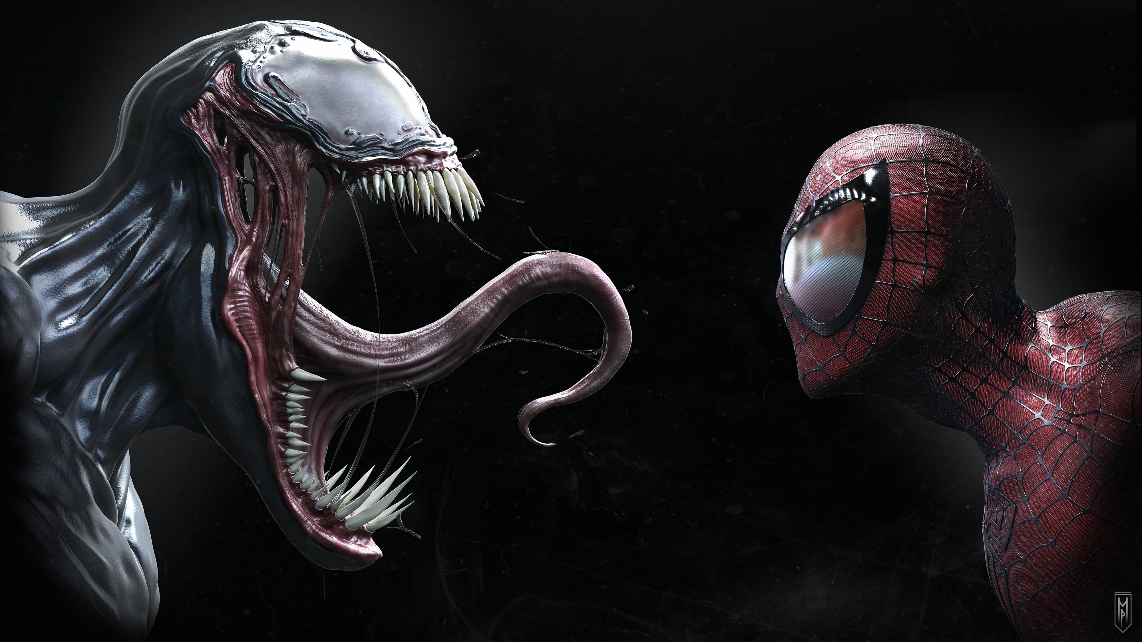 man, Spider-Man, creativity, night, arts culture and entertainment, close-up, Venom, snake, tongue out, studio shot, marvel, animal wildlife, HD Wallpaper