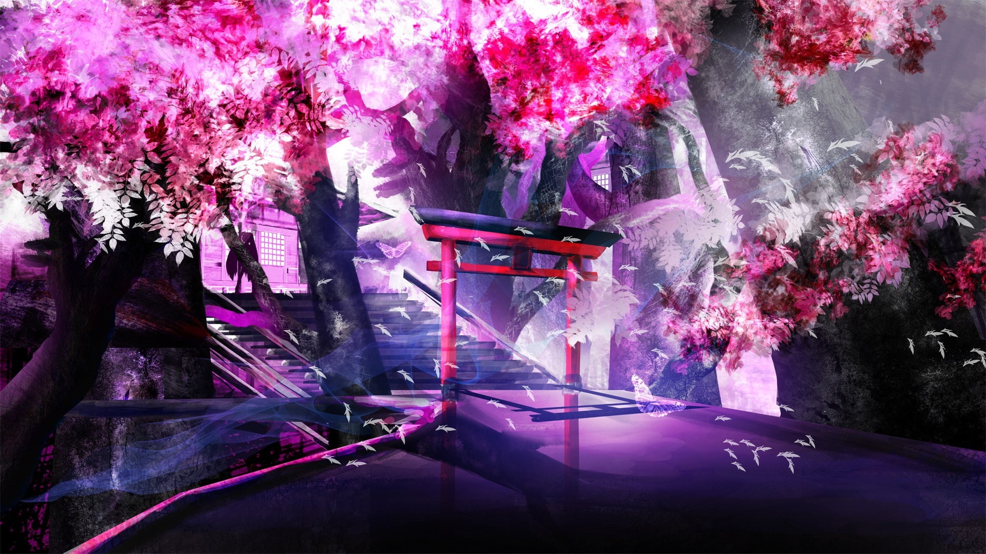 1080P, anime, torii, anime girls, HD Wallpaper