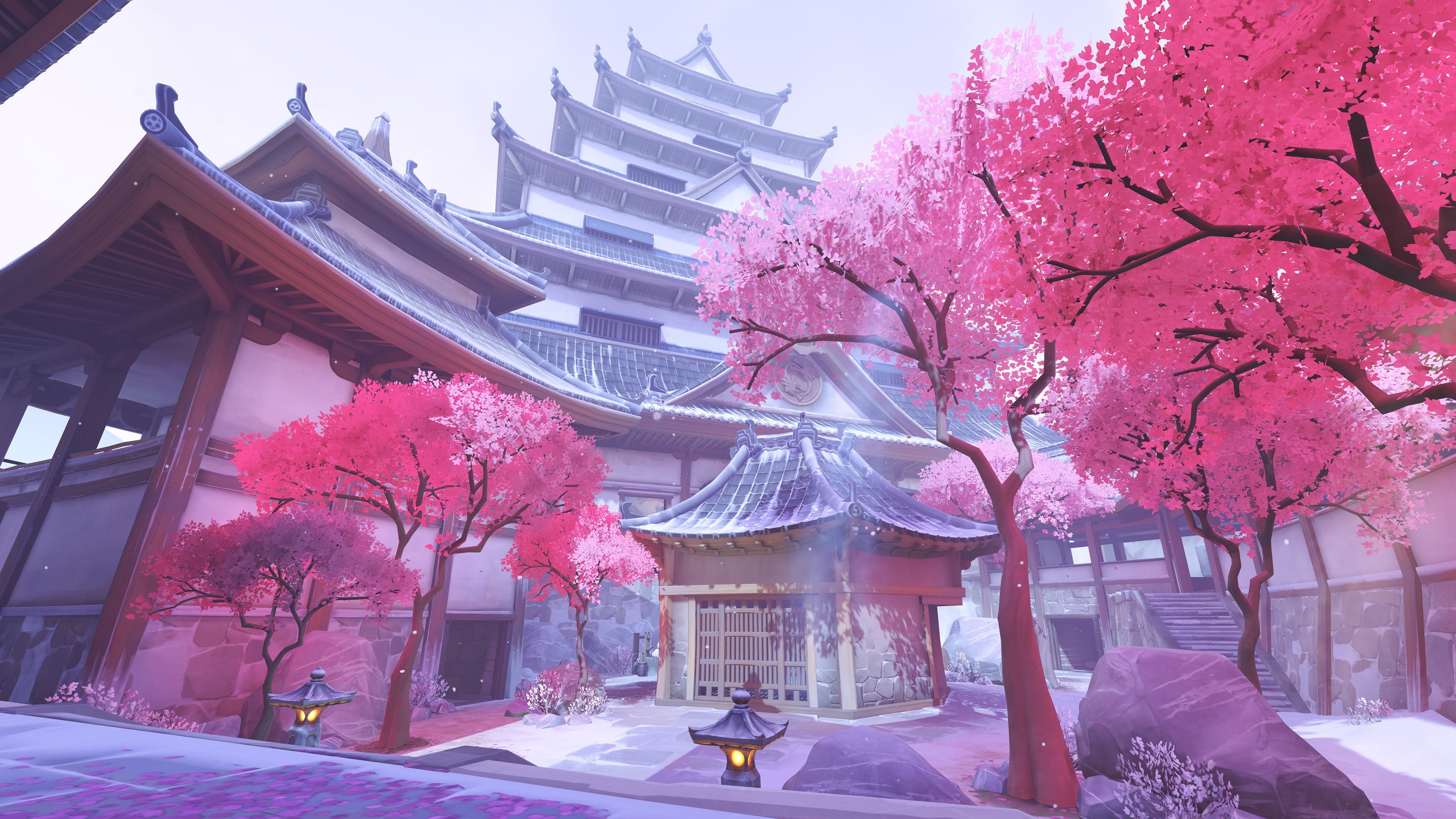 springtime, beauty in nature, pagoda, Overwatch, outdoors, plant, building exterior, building, branch, flower, architecture, Hanamura (Overwatch), bare tree, HD Wallpaper