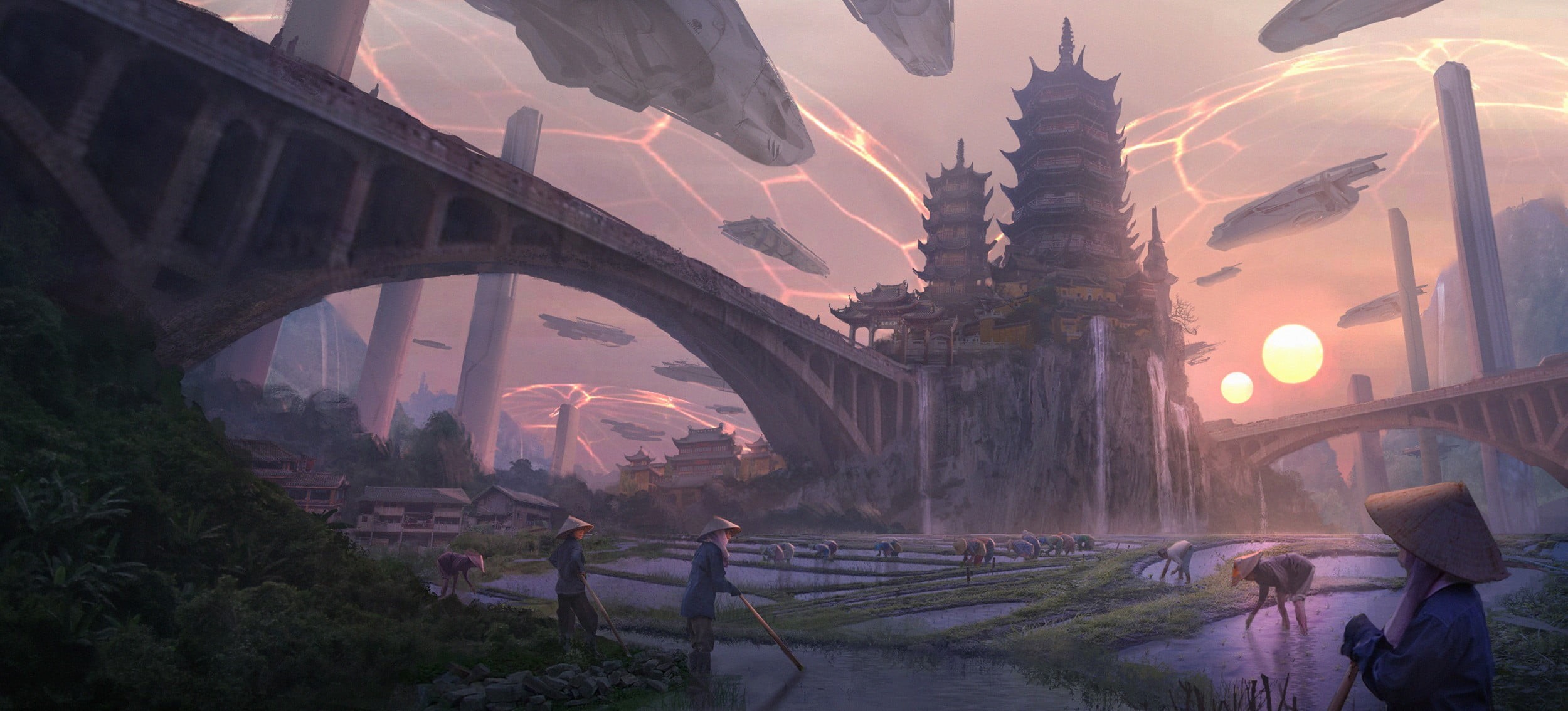 connection, arch bridge, building exterior, nature, city, science fiction, history, temple, belief, architecture, arch, sunlight, 1080P, place of worship, HD Wallpaper