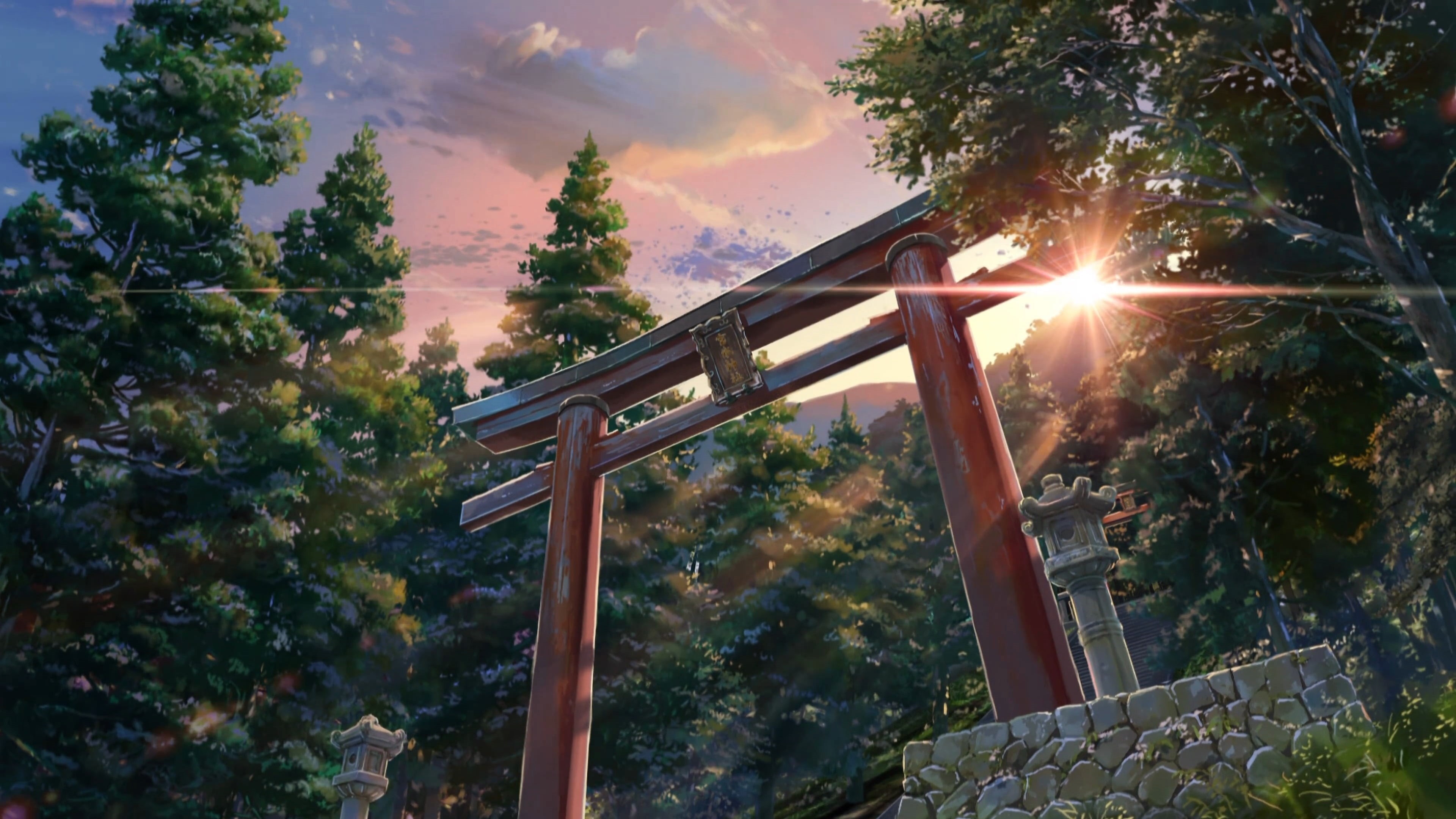 bright, growth, 4K, tranquility, sunset, illustration, day, Makoto Shinkai , tree, streaming, low angle view, nature, Kimi no Na Wa, outdoors, sunbeam, HD Wallpaper