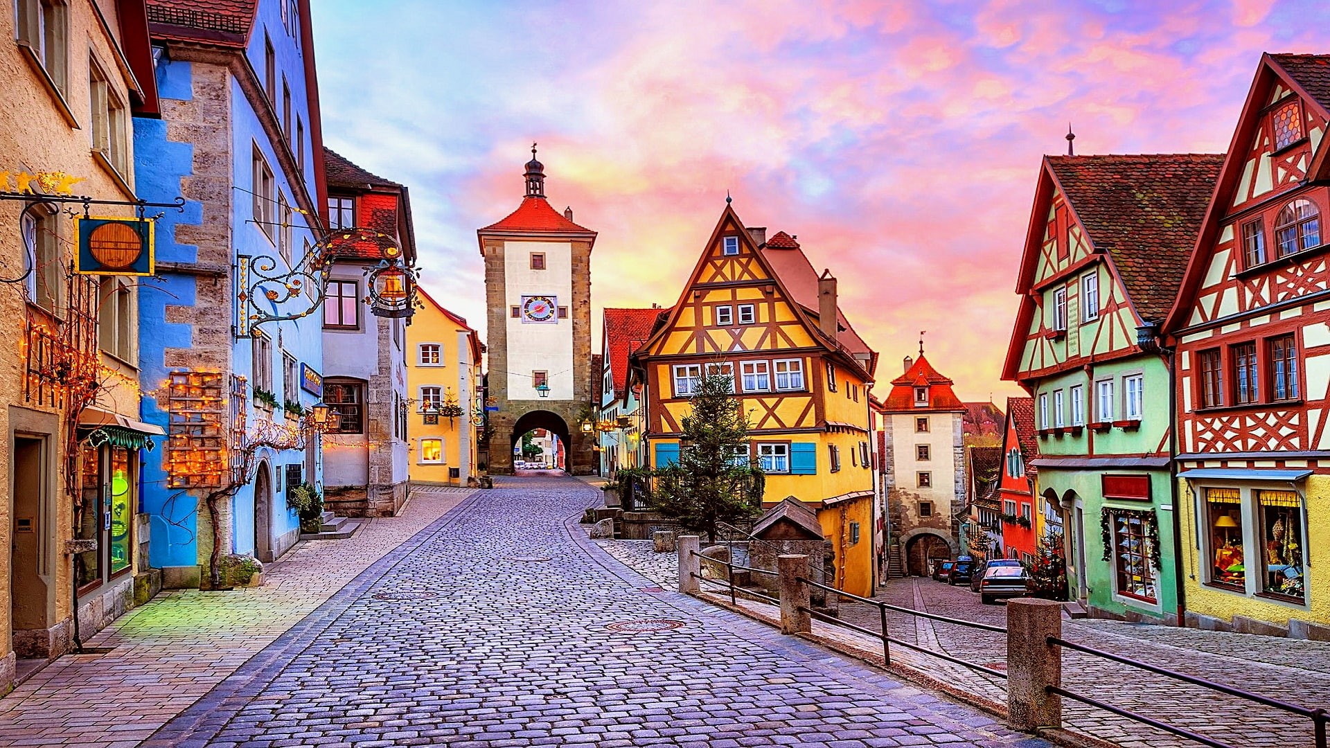 gate tower, bavaria, cobble stones, romantic, village, street view, street, houses, rothenburg ob der tauber, colorful houses, rothenburg, germany, koboldzeller steige, HD Wallpaper