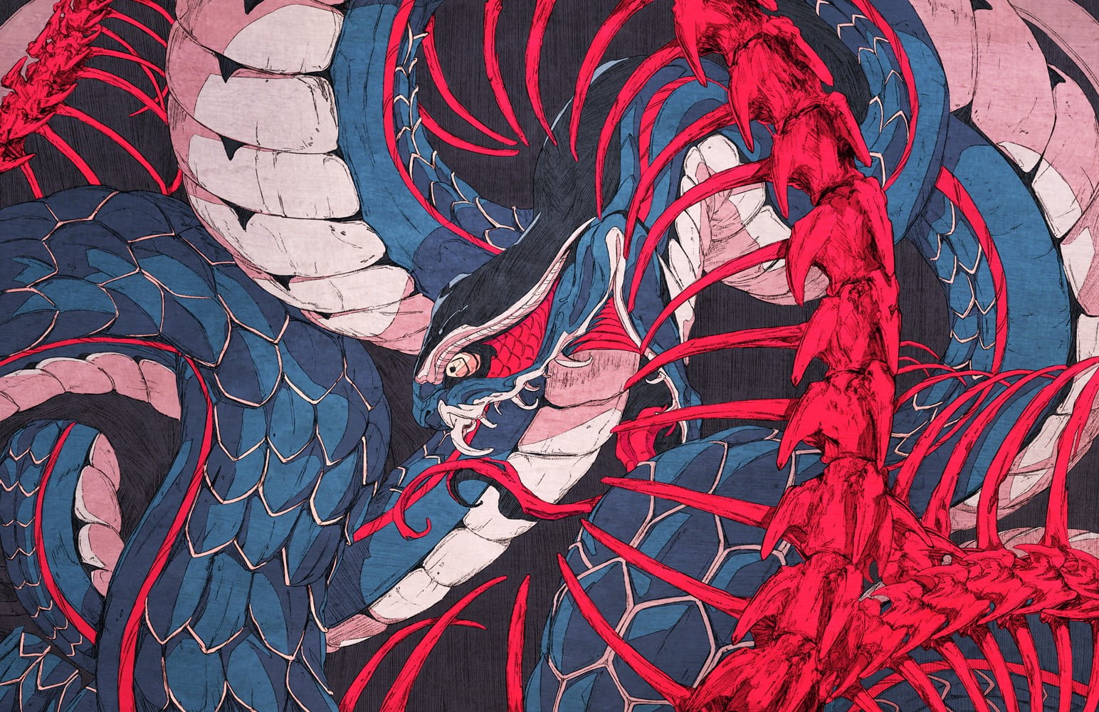 red, textured, no people, 2D, street art, fantasy art, artwork, art and craft, graffiti, design, clip, full frame, abstract, high angle view, snake, skeleton, HD Wallpaper
