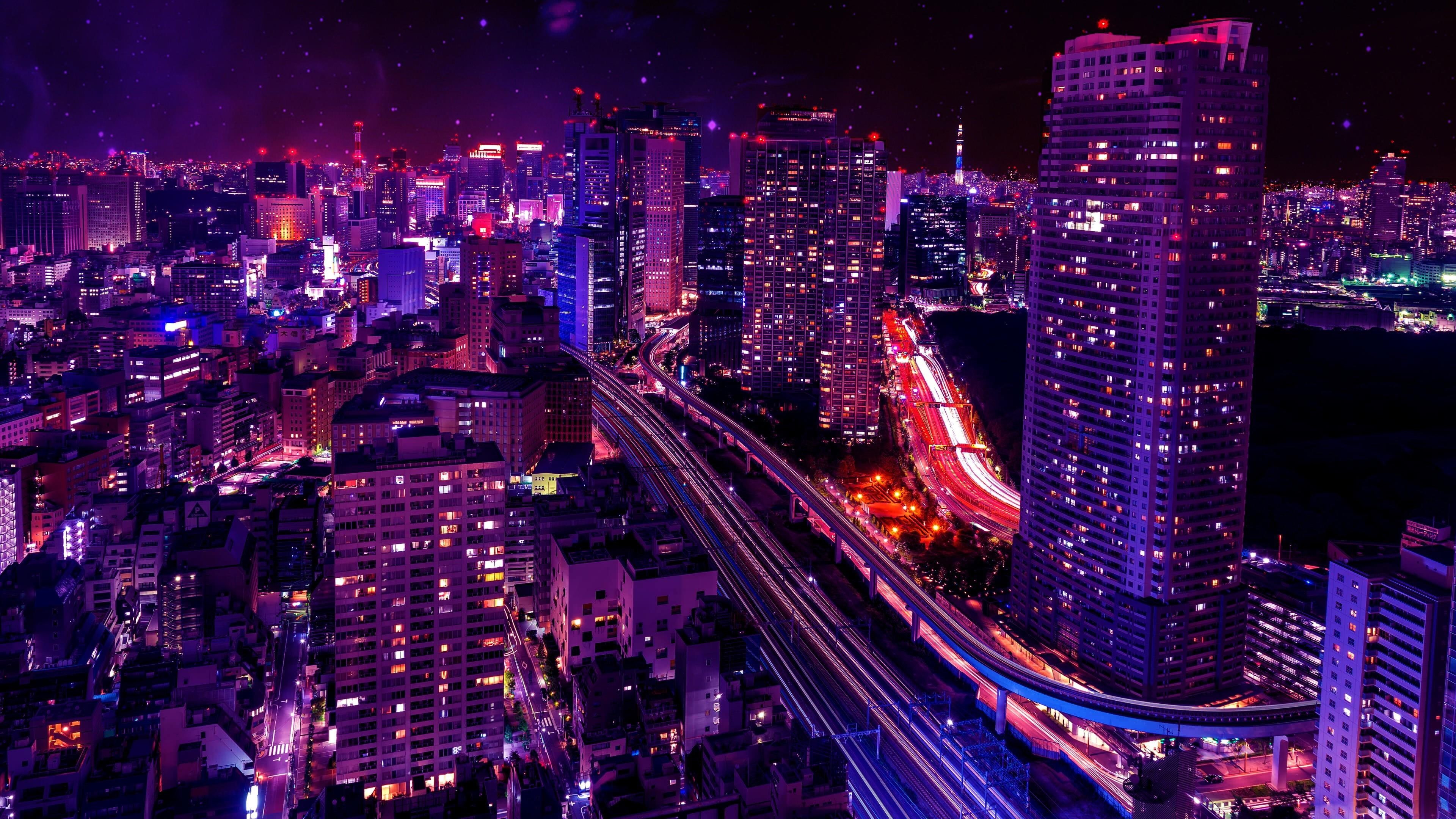 cityscape, asia, minato, metropolis, sky, downtown, lighting, tower block, tokyo, landmark, japan, shiodome city center, 4K, city lights, skyscraper, skyline, HD Wallpaper