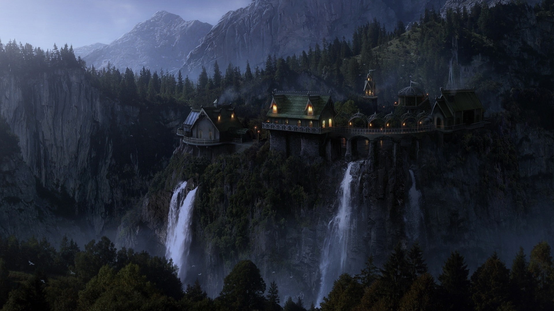 fantasy art, 1080P, Rivendell, landscape, The Lord of the Rings, movies, digital art, HD Wallpaper