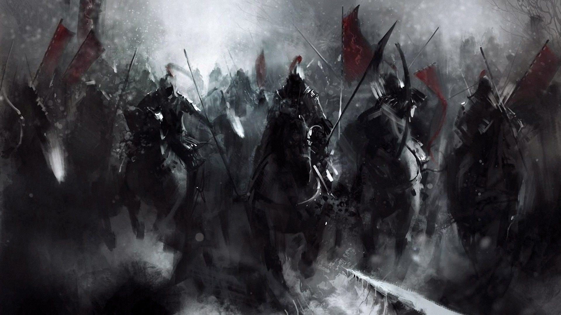 wet, painting, close-up, mineral, aggression, water, dark, motion, group, 1080P, dirty, horse, artwork, abstract, samurai, smoke - physical structure, HD Wallpaper
