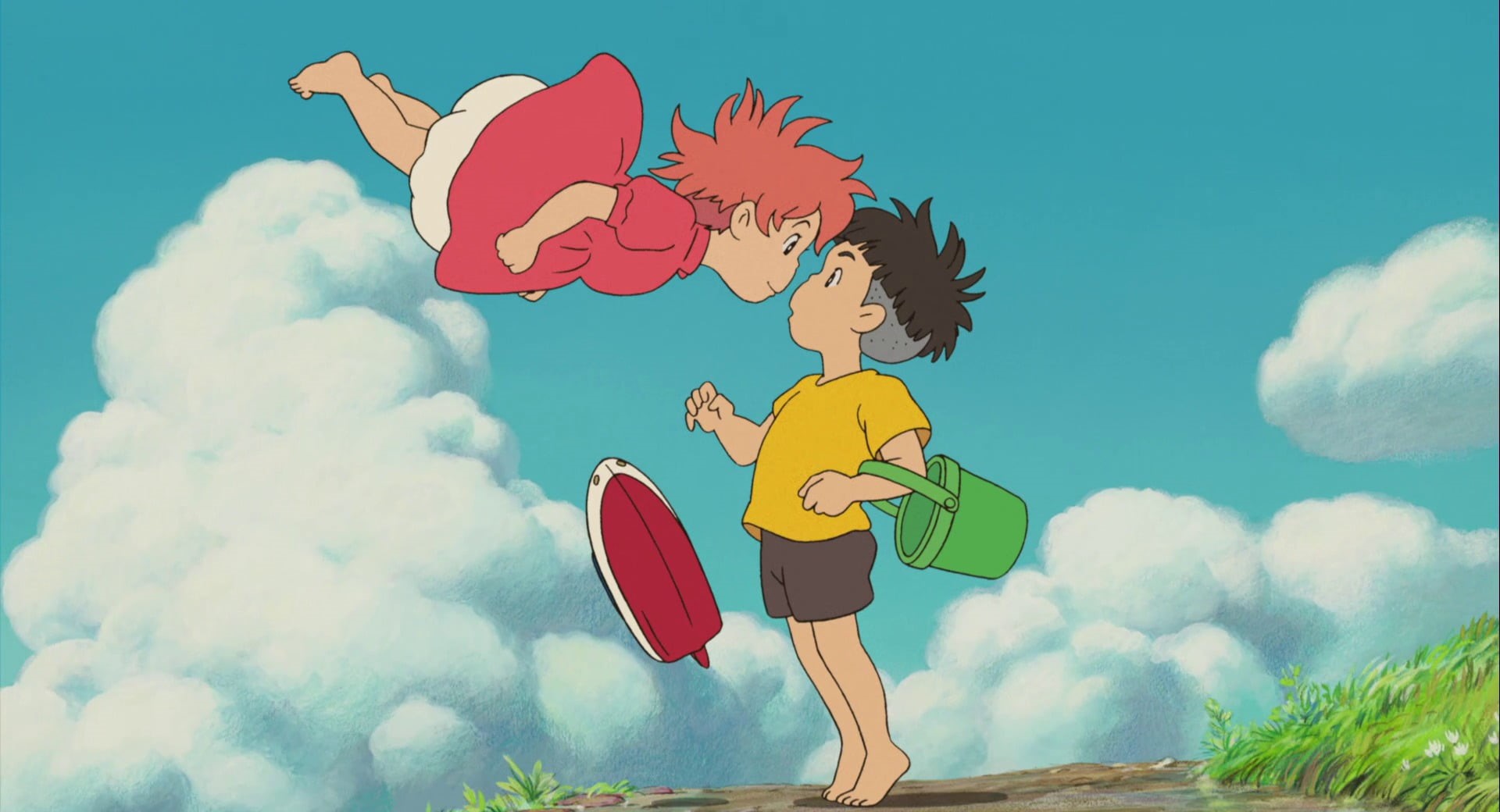 sky, standing, 1080P, ponyo, beauty in nature, boy, anime, outdoors, holding, adult, women, illustration, nature, representation, full length, real people, HD Wallpaper