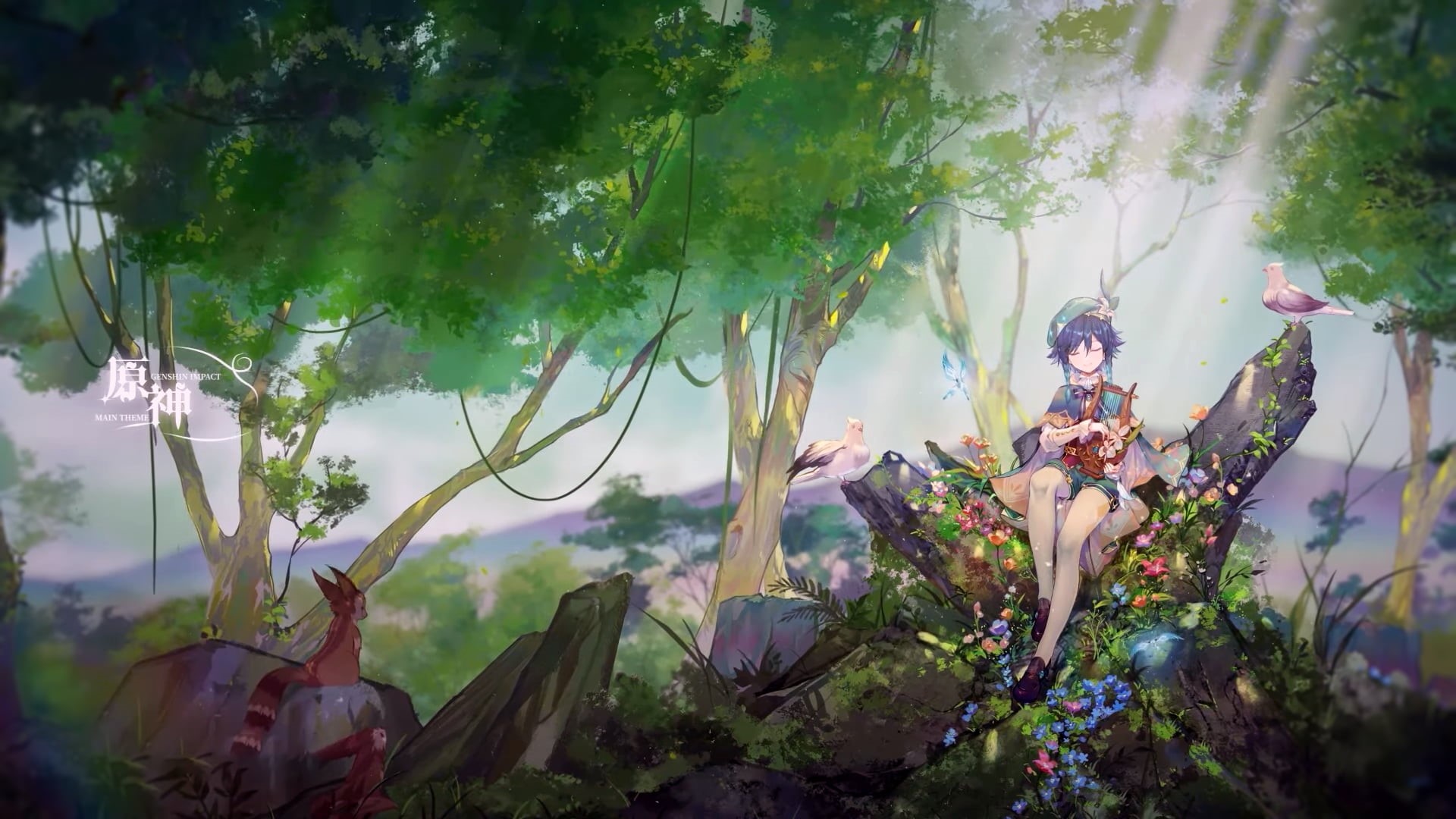 fantasy art, bard, anime boys, 1080P, Venti (Genshin Impact), Genshin Impact, HD Wallpaper