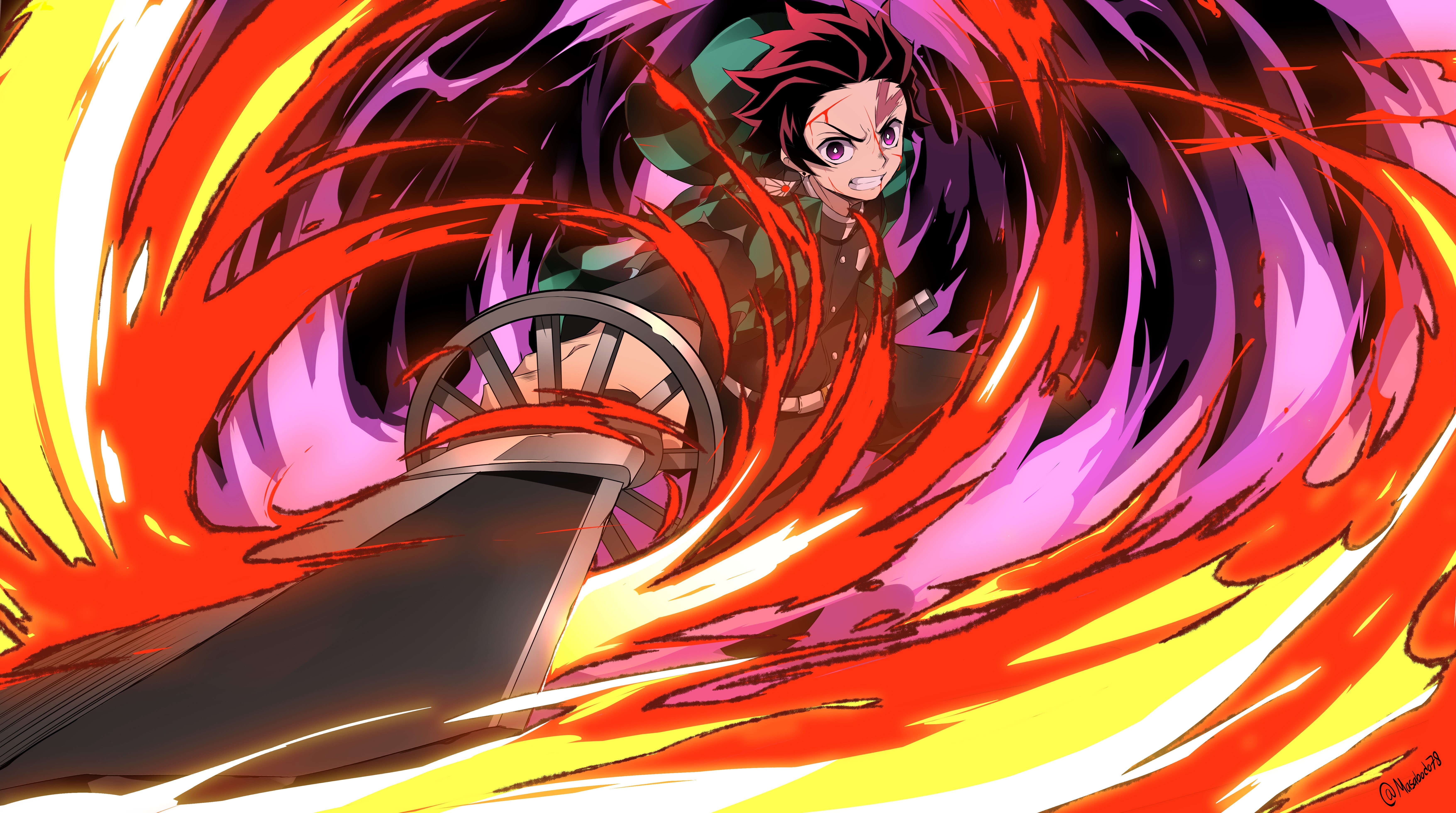 Red Hair, Katana, Weapon, Scar, Demon Slayer: Kimetsu no Yaiba, Tanjirou Kamado, Kimetsu no Yaiba, Anime, Boy, 5K, HD Wallpaper