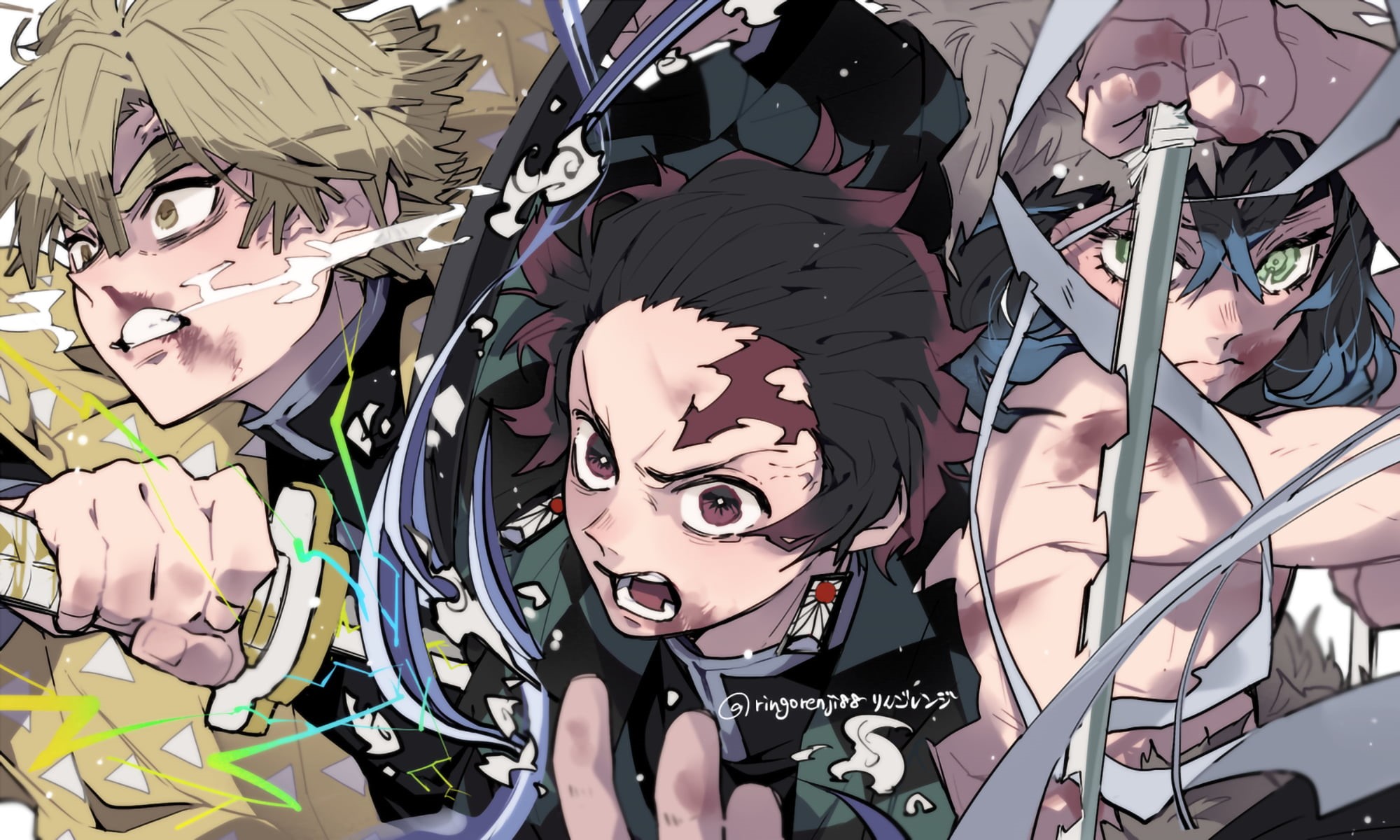 Inosuke Hashibira, Tanjirou Kamado, Zenitsu Agatsuma, 1080P, Anime, Demon Slayer: Kimetsu no Yaiba, HD Wallpaper