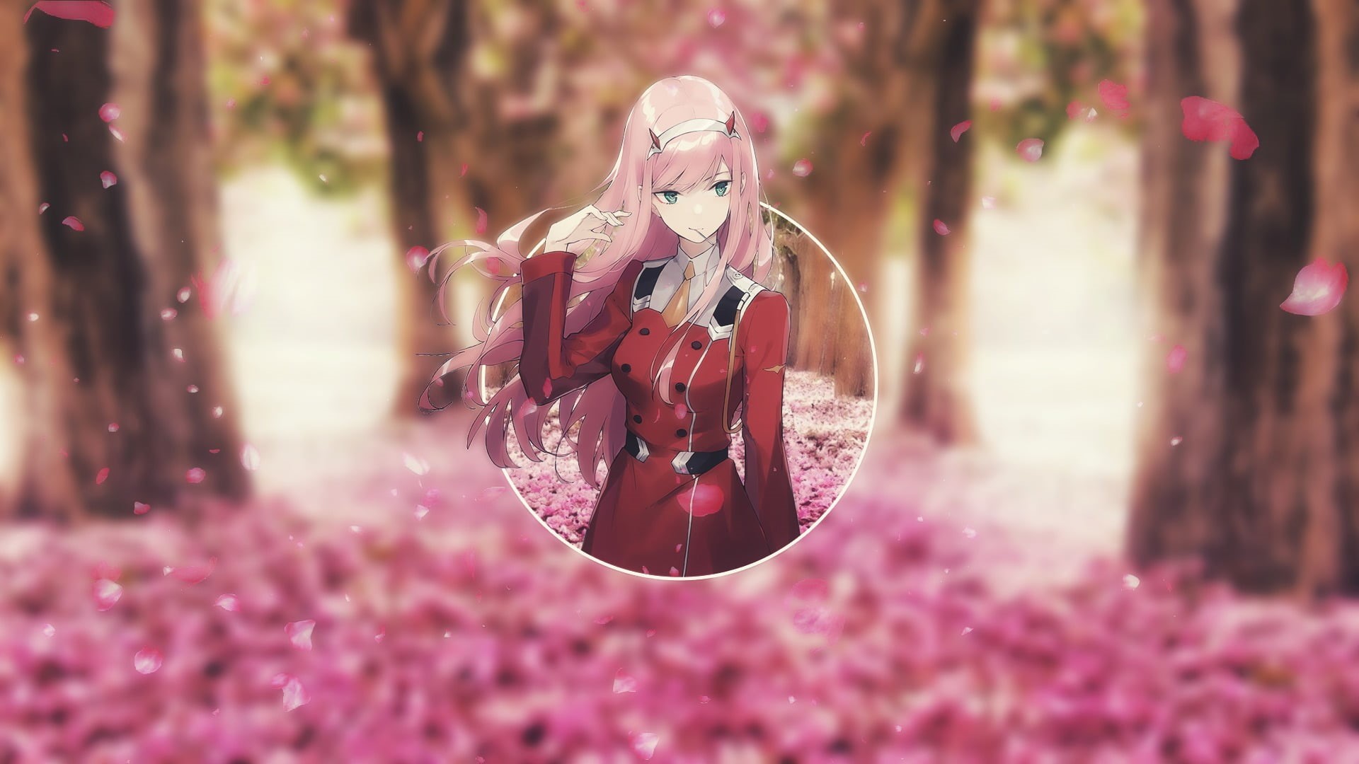 beauty in nature, plant, close-up, pink color, Zero Two (Darling in the FranXX), piture in picture, anime girls, selective focus, day, Zero Two, land, fragility, HD Wallpaper