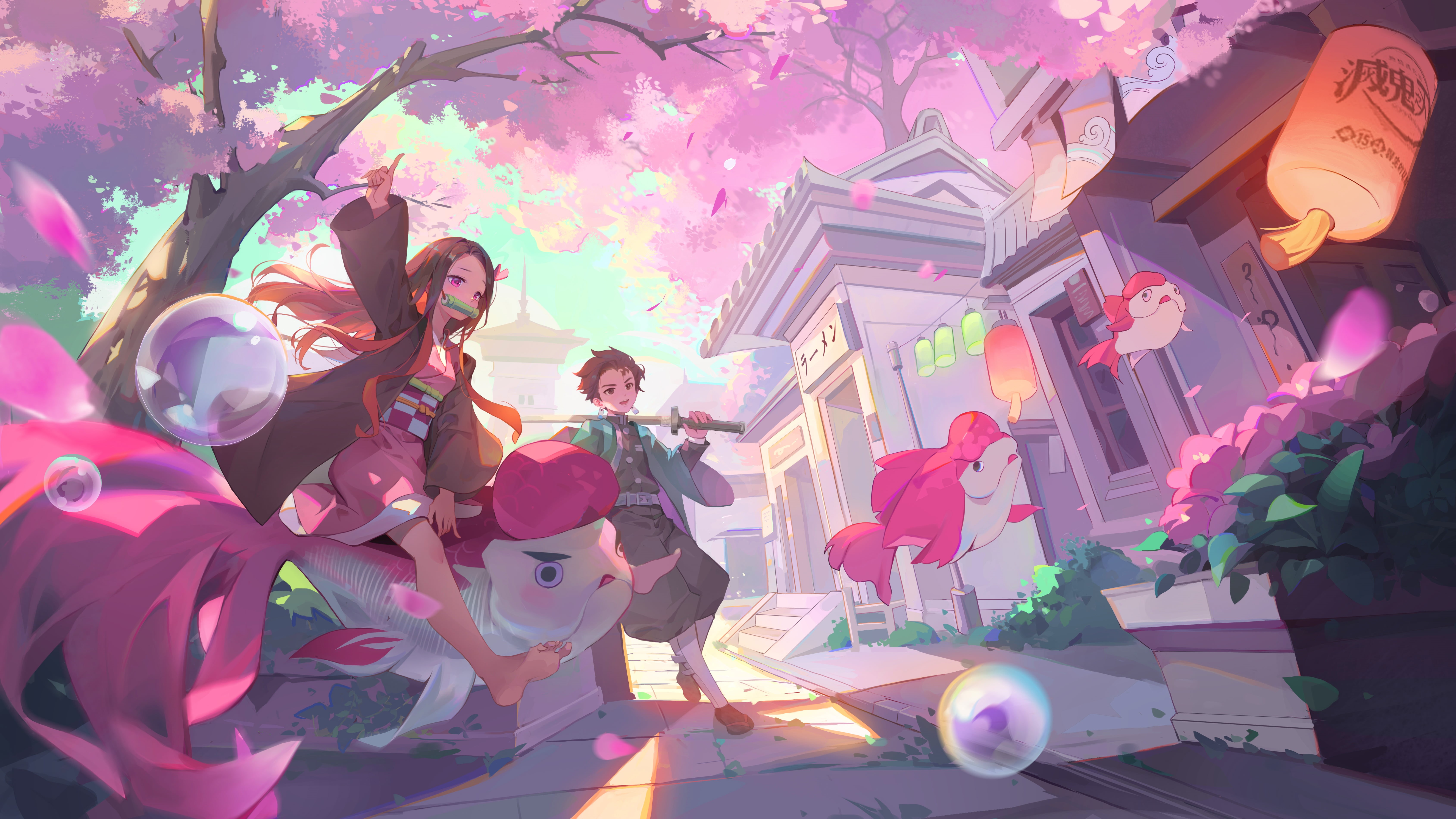 Kamado Nezuko, Kimetsu no Yaiba, 5K, Tanjiro Kamado, HD Wallpaper