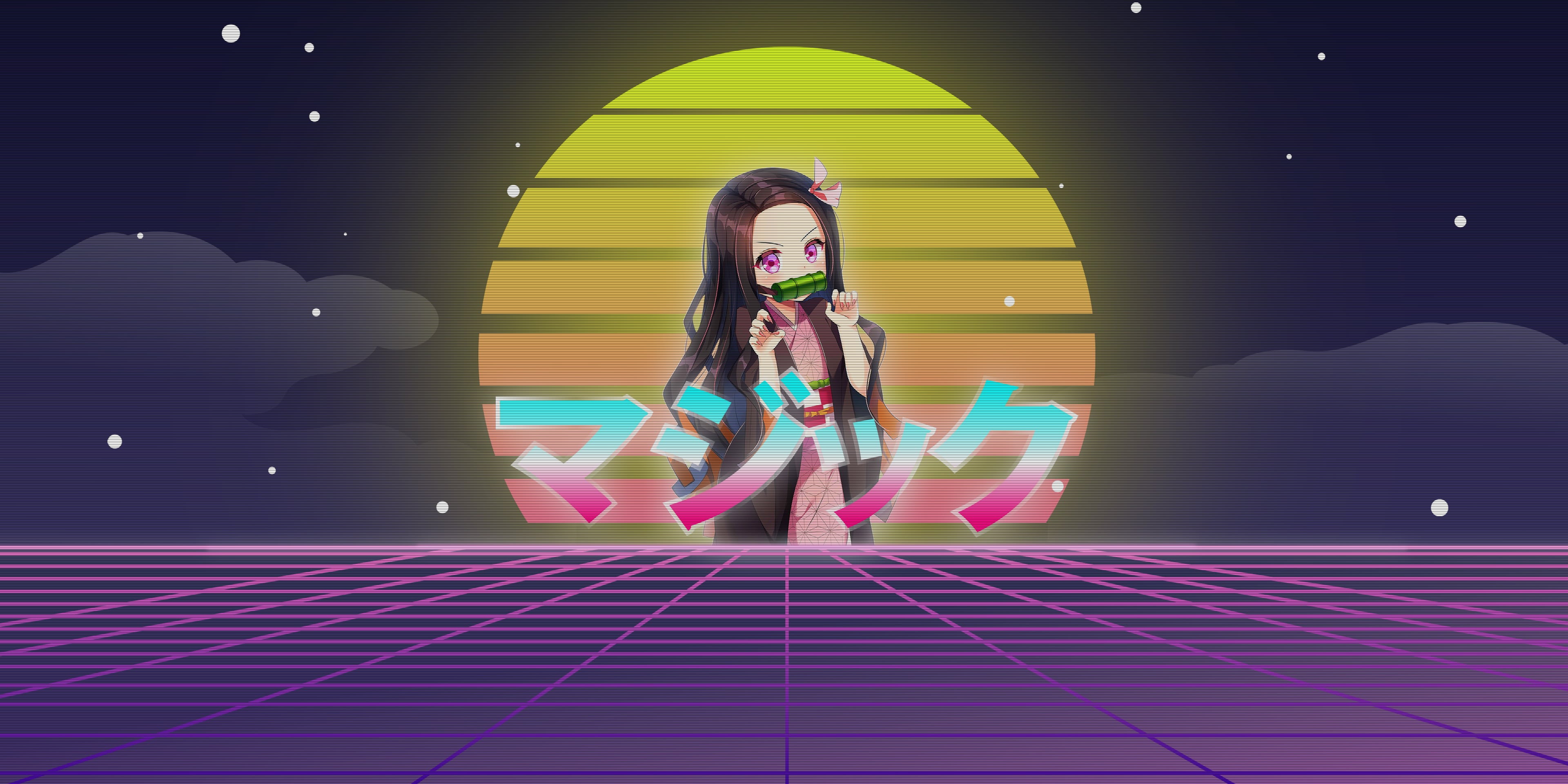 Vaporwave, Demon Slayer: Kimetsu no Yaiba, 4K, Nezuko Kamado, Anime, HD Wallpaper