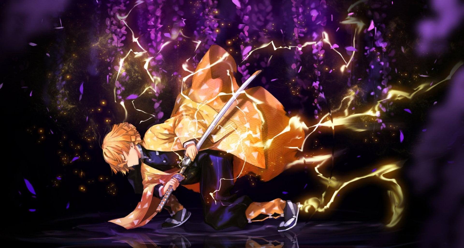 1080P, katana, Zenitsu Agatsuma, Kimetsu no Yaiba, anime, HD Wallpaper