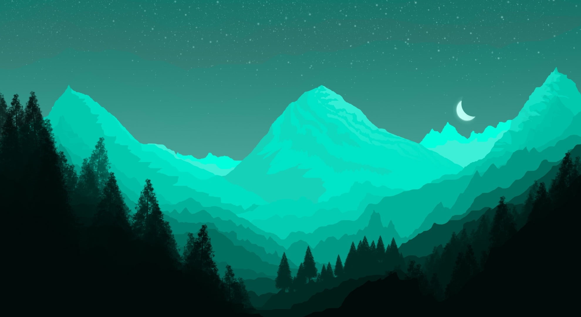 night, idyllic, good, cold temperature, astronomy, scenics - nature, aquamarine, photoshop, green, tranquility, Zed, cool, green color, 1080P, plant, star - space, HD Wallpaper