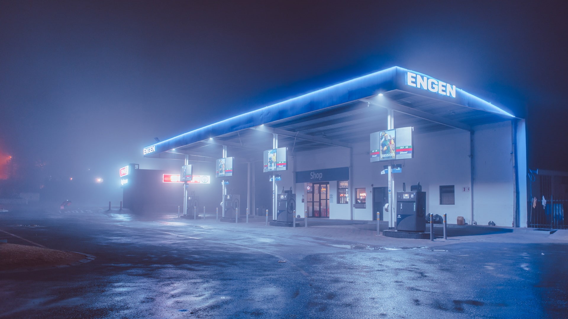 long exposure, night, street light, Gas station, 1080P, street, HD Wallpaper