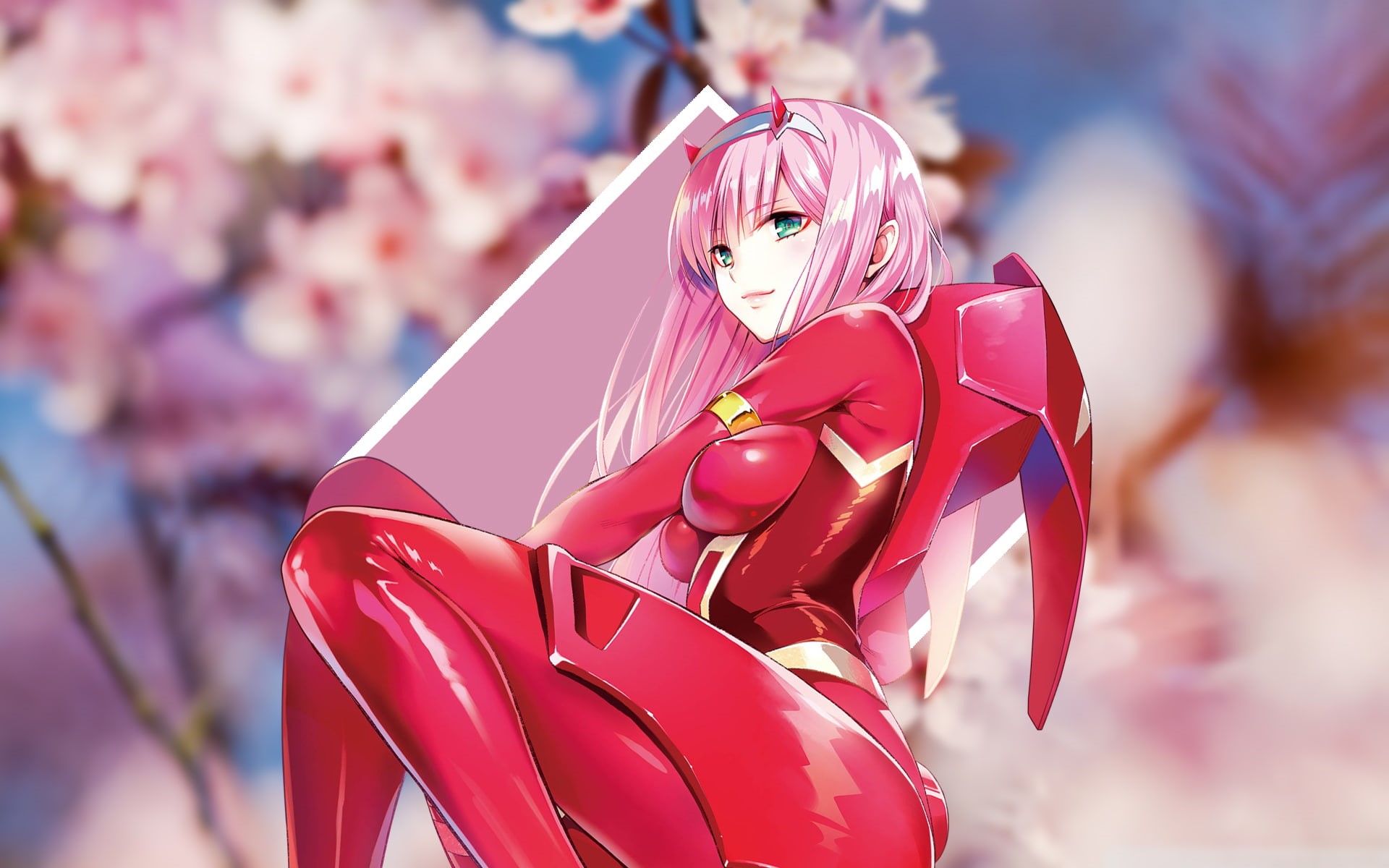 1080P, no people, Zero Two (Darling in the FranXX), Darling in the FranXX, figurine, cherry blossom, outdoors, nature, focus on foreground, still life, HD Wallpaper
