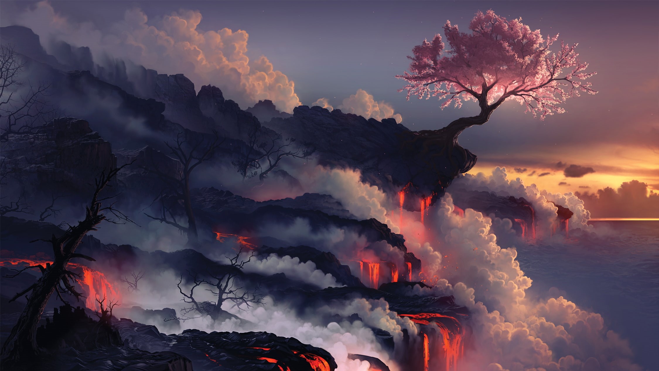 Fightstar, cherry blossom, lava, 1080P, HD Wallpaper