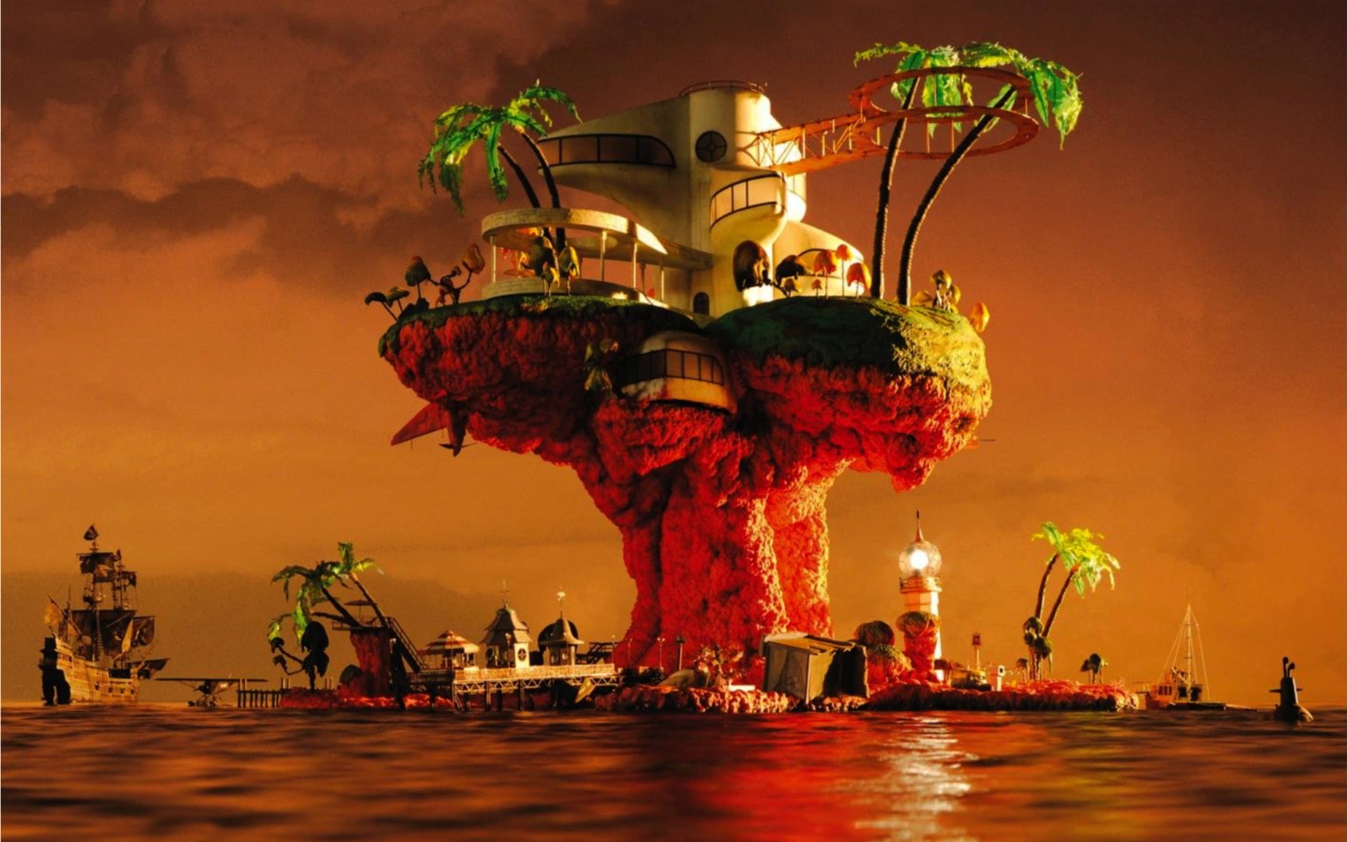 group of people, celebration, beach, music, architecture, outdoors, night, Gorillaz, sky, nautical vessel, water, large group of people, travel destinations, HD Wallpaper