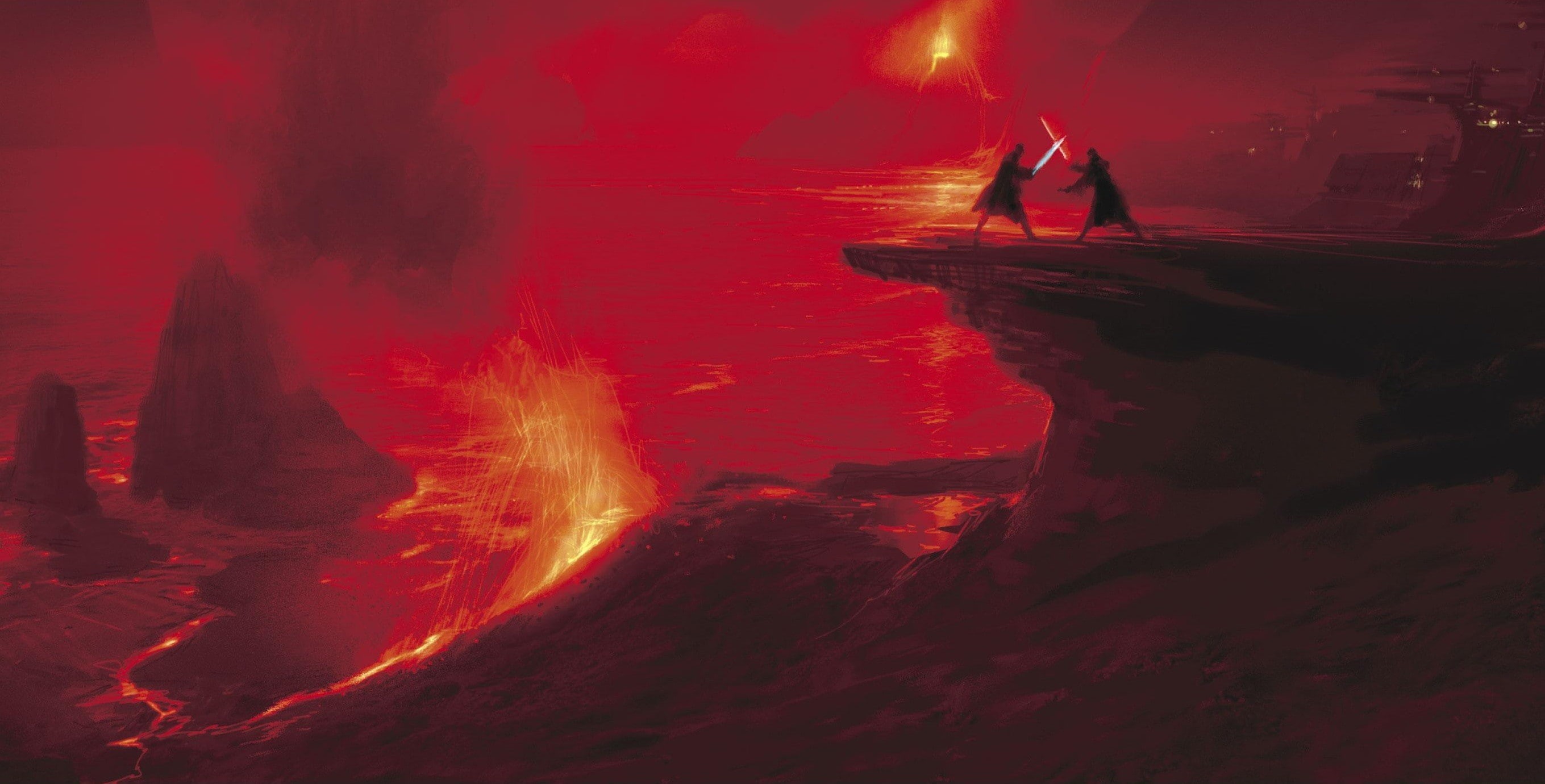 lightsaber, artwork, Star Wars: Episode III - The Revenge of the Sith, Star Wars, Sith, mustafar, Darth Vader, lava, science fiction, concept art, Jedi, HD Wallpaper