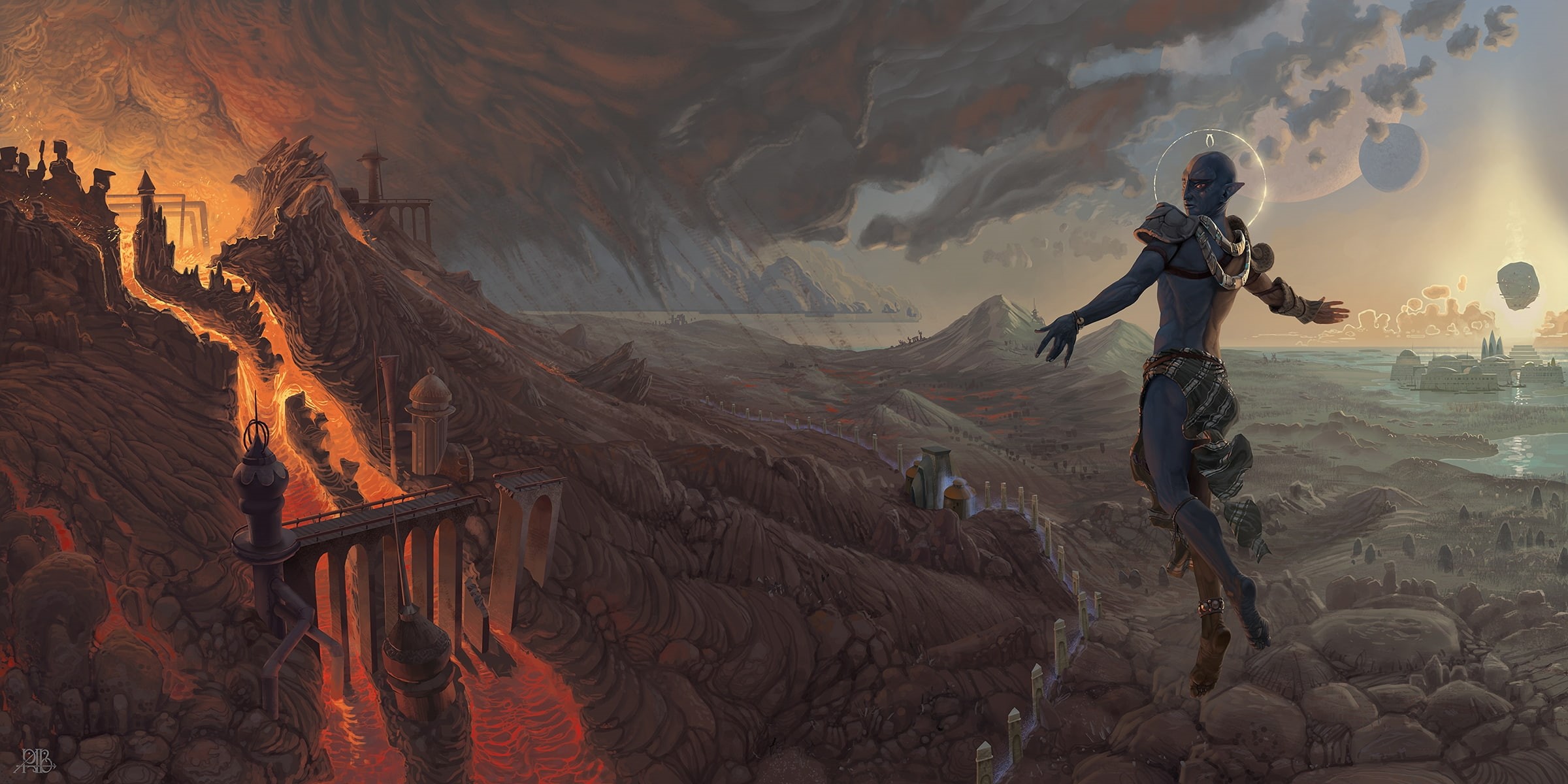 outdoors, human representation, rock, beauty in nature, landscape, land, mountain, 1080P, the elder scrolls iii: morrowind, artwork, full length, vivec, HD Wallpaper
