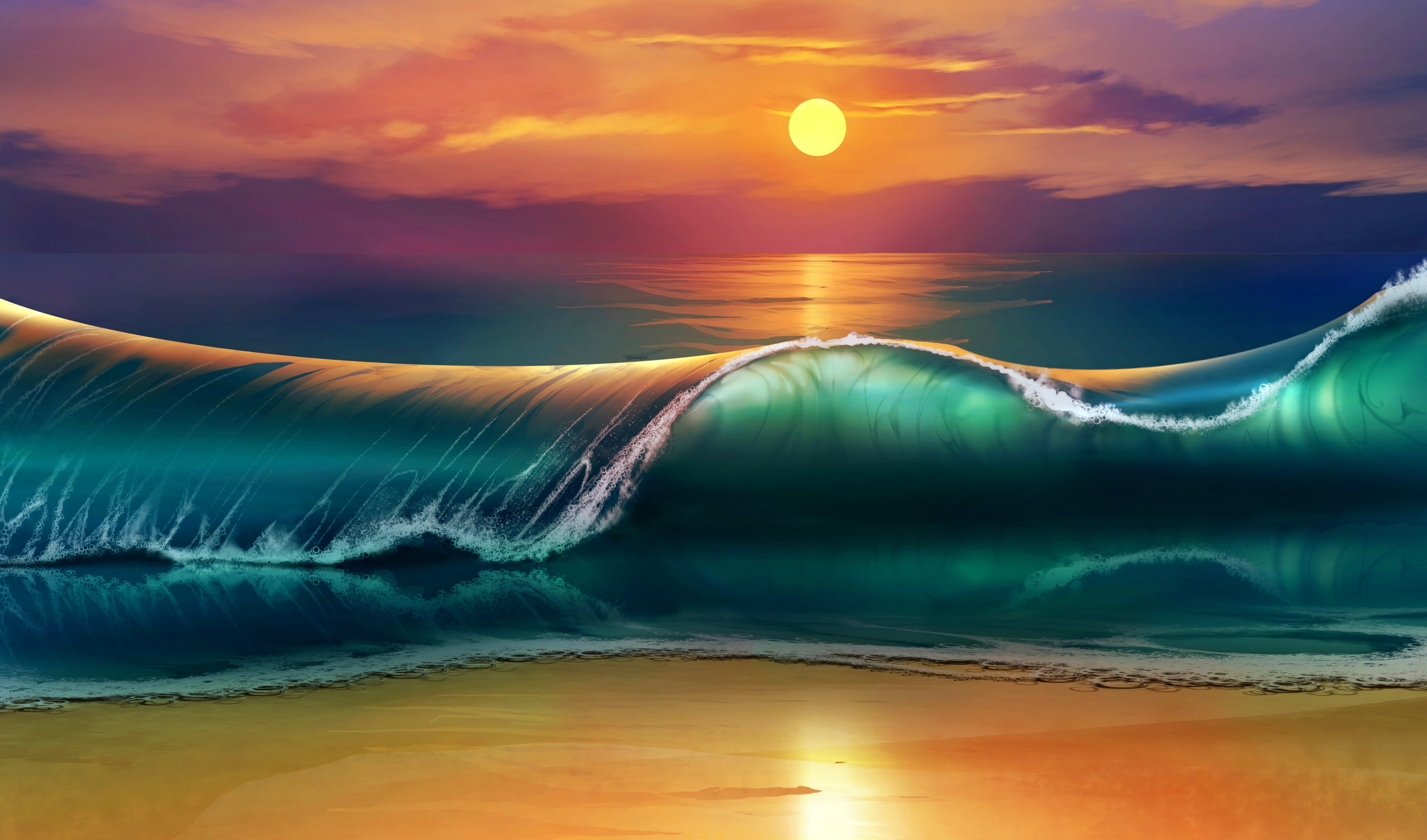 reflection, 5K, river, desert, water, sky, tranquility, sun, art, waves, wave, sunset, dusk, outdoors, backgrounds, landscape, flowing, blue, sunlight, HD Wallpaper