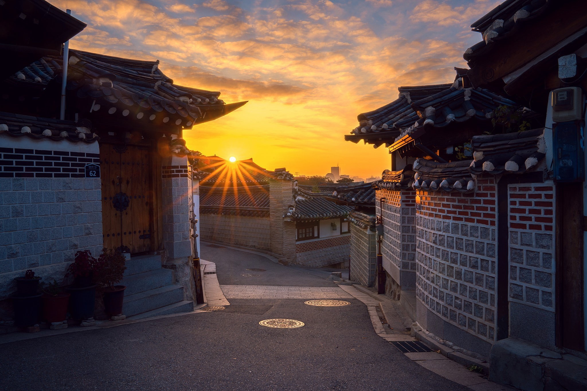 South Korea, Seoul, 1080P, old town, morning, dawn, HD Wallpaper