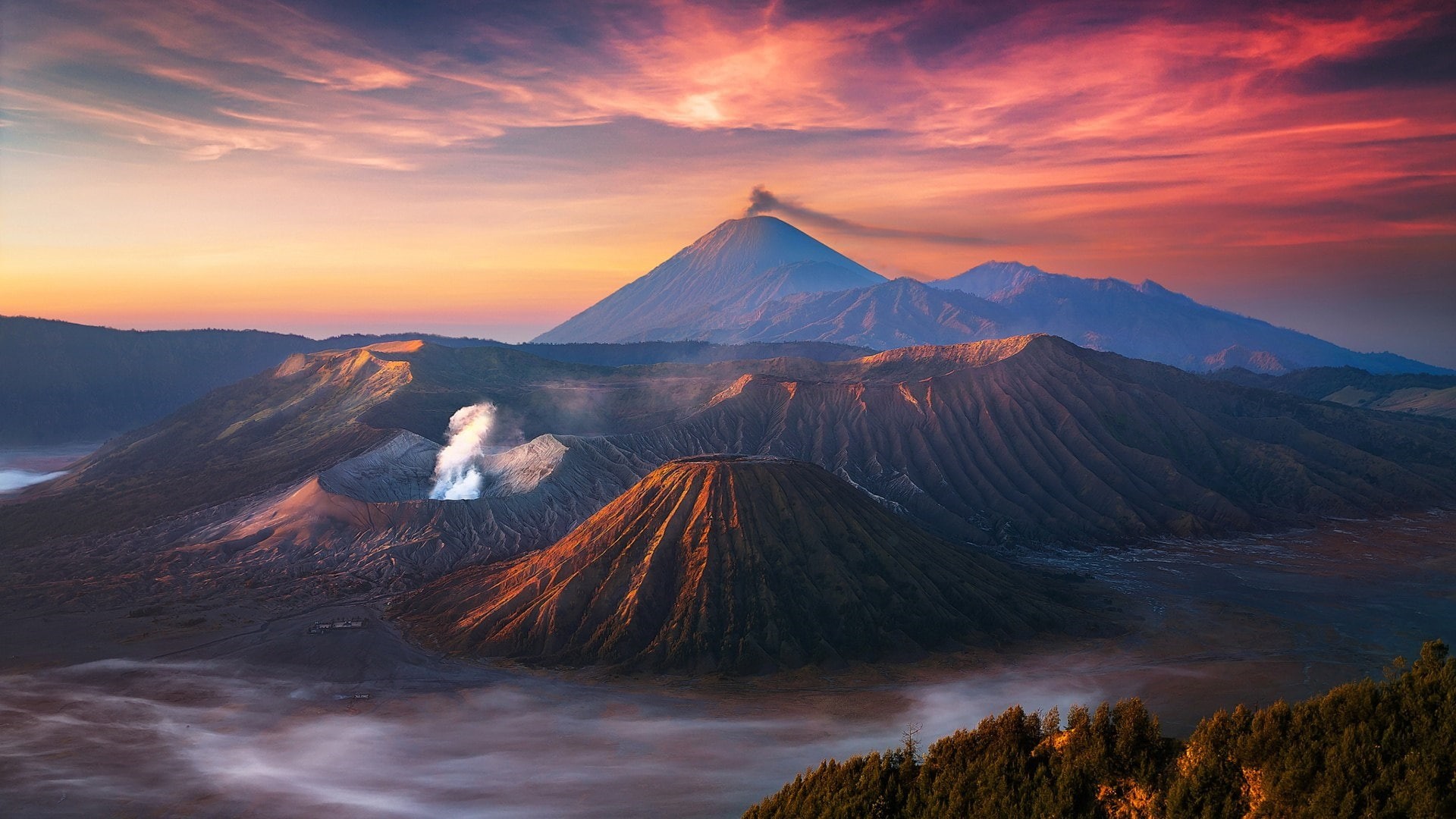 active volcano, cloud, bromo tengger semeru national park, indonesia, national park, stratovolcano, volcanic landform, sky, 1080P, mountain, volcano, asia, HD Wallpaper