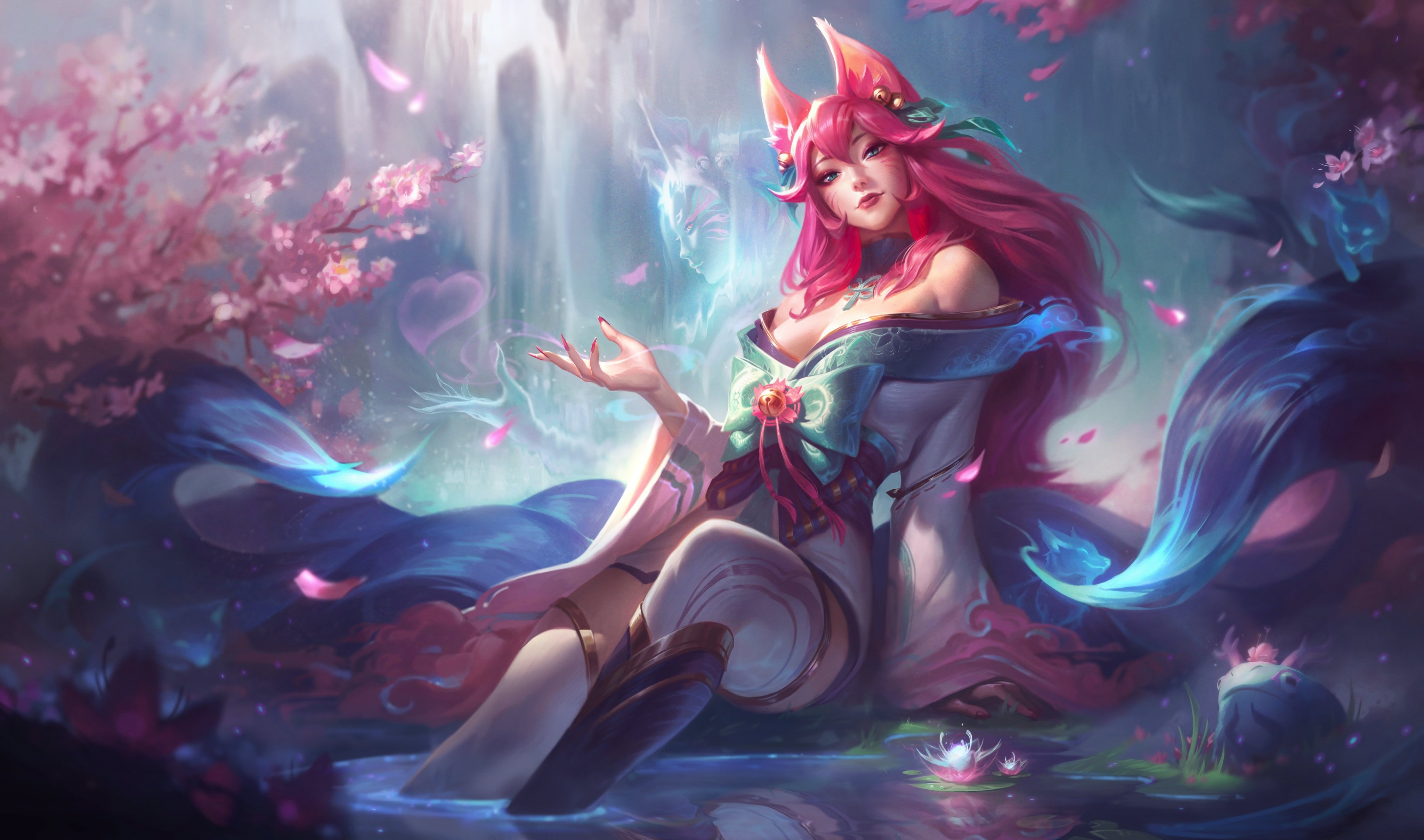 Ahri, League of Legends, Ahri (League of Legends), Riot Games, spirit blossom, 4K, HD Wallpaper