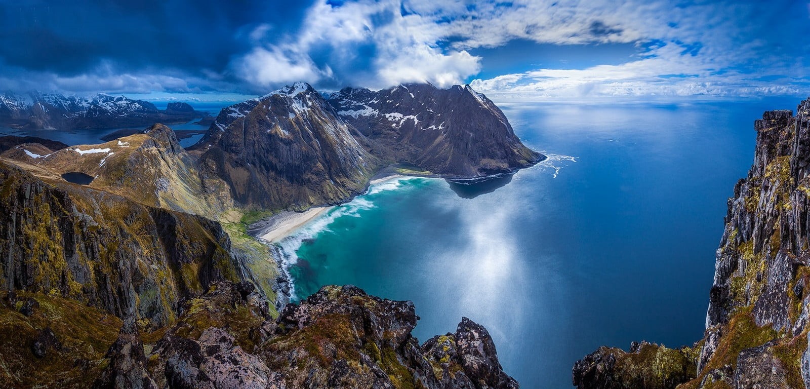 travel, beauty in nature, island, rock, beach, water, body, aerial, mountains, blue, land, mountain, waterfall, near, cold temperature, 720P, landscape, HD Wallpaper