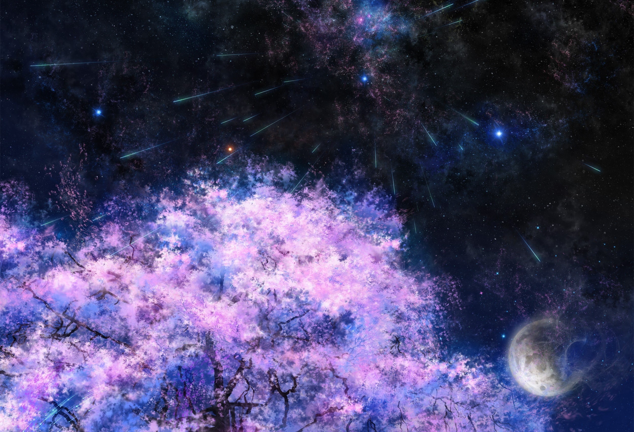 blossom, motion, star - Space, dust, deep, galaxy, tree, the moon, marine, animal, smoke - physical structure, animals in the wild, glowing, luminosity, HD Wallpaper