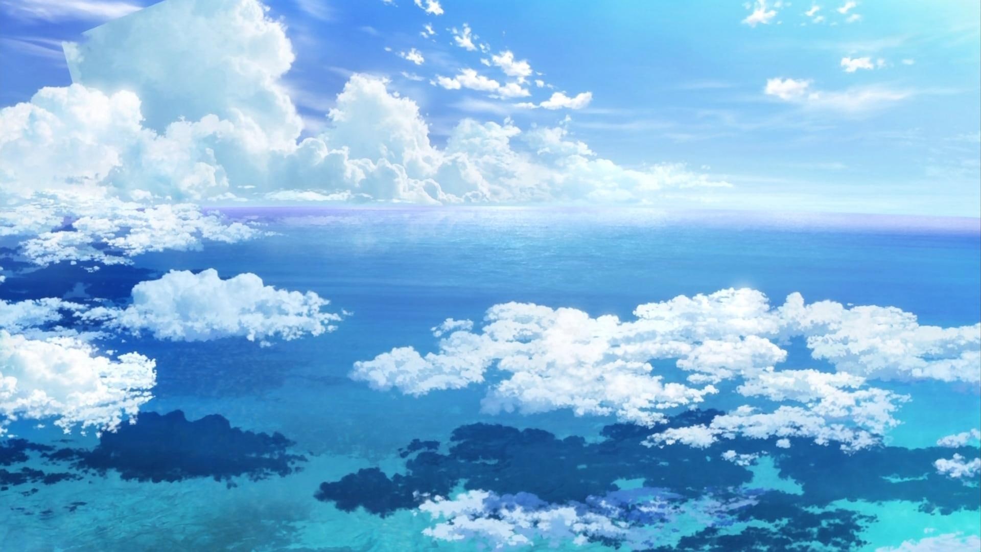 scenic, lovely, beauty, anime, beautiful, scenery, skyscape, 1080P, sweet, pretty, shade, scene, shadow, cloud, nice, HD Wallpaper