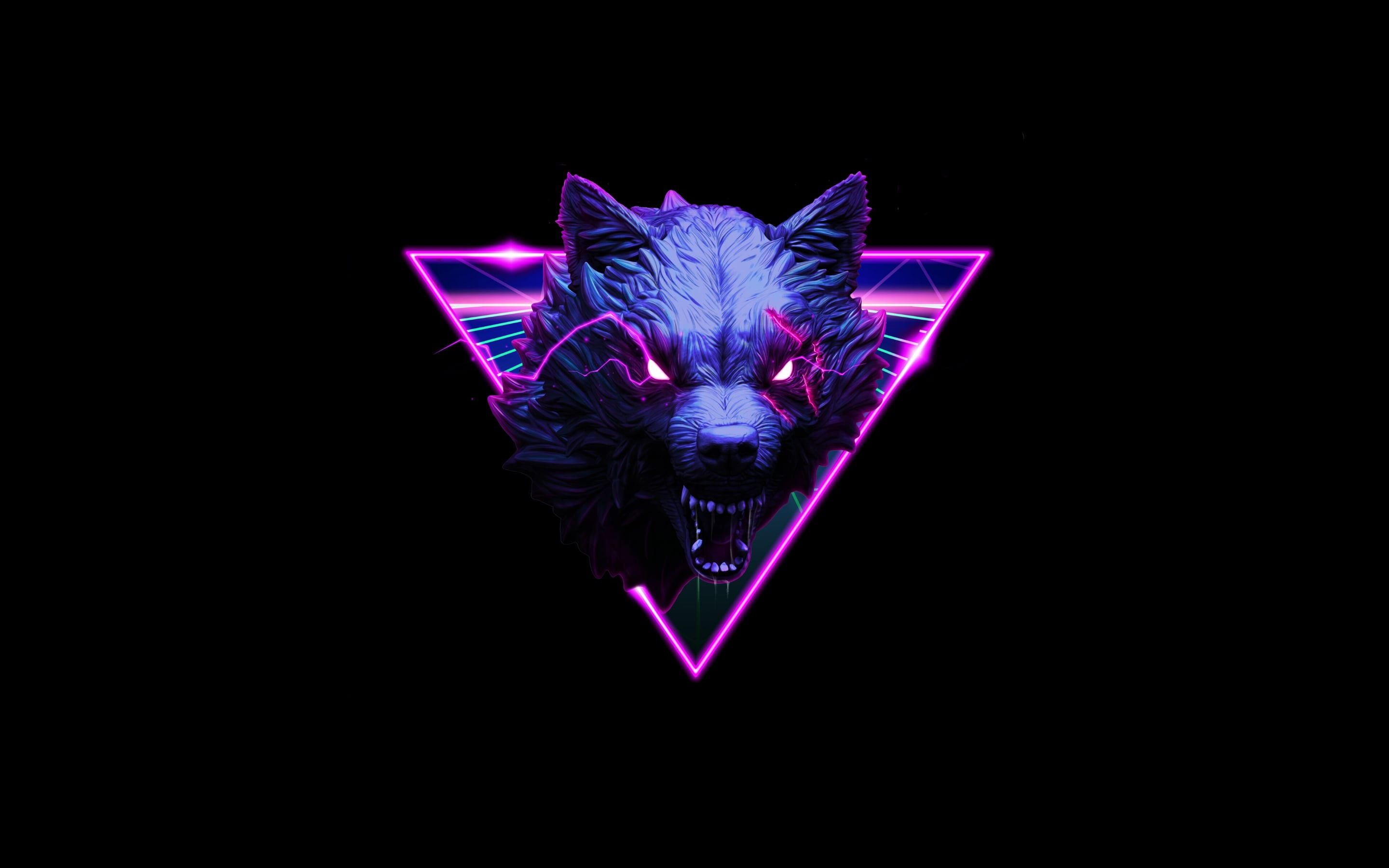 2K, wolf, neon, HD Wallpaper