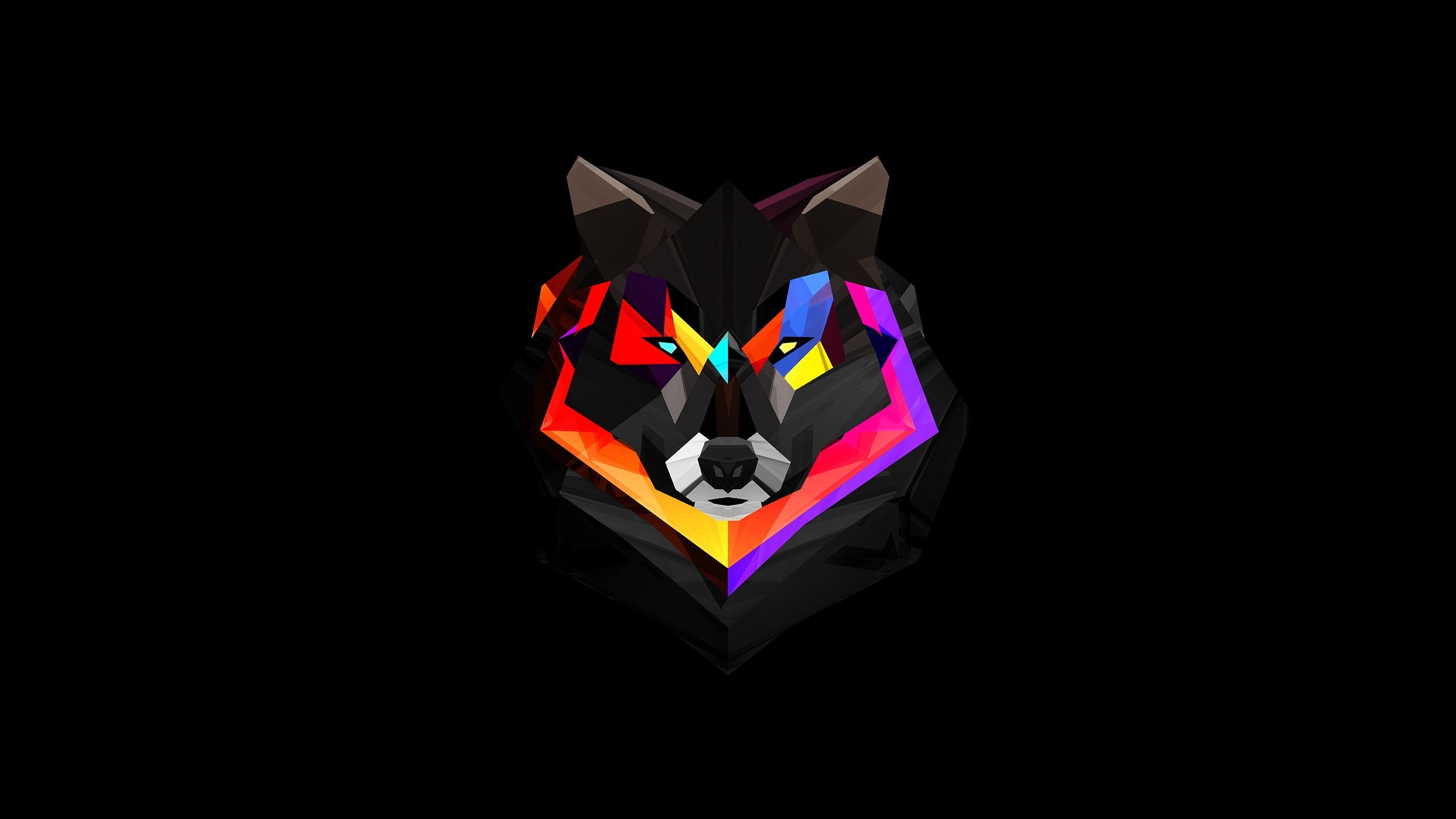 hd, black, art, polygon, abstract, wolf, 2K, digital/artwork, HD Wallpaper